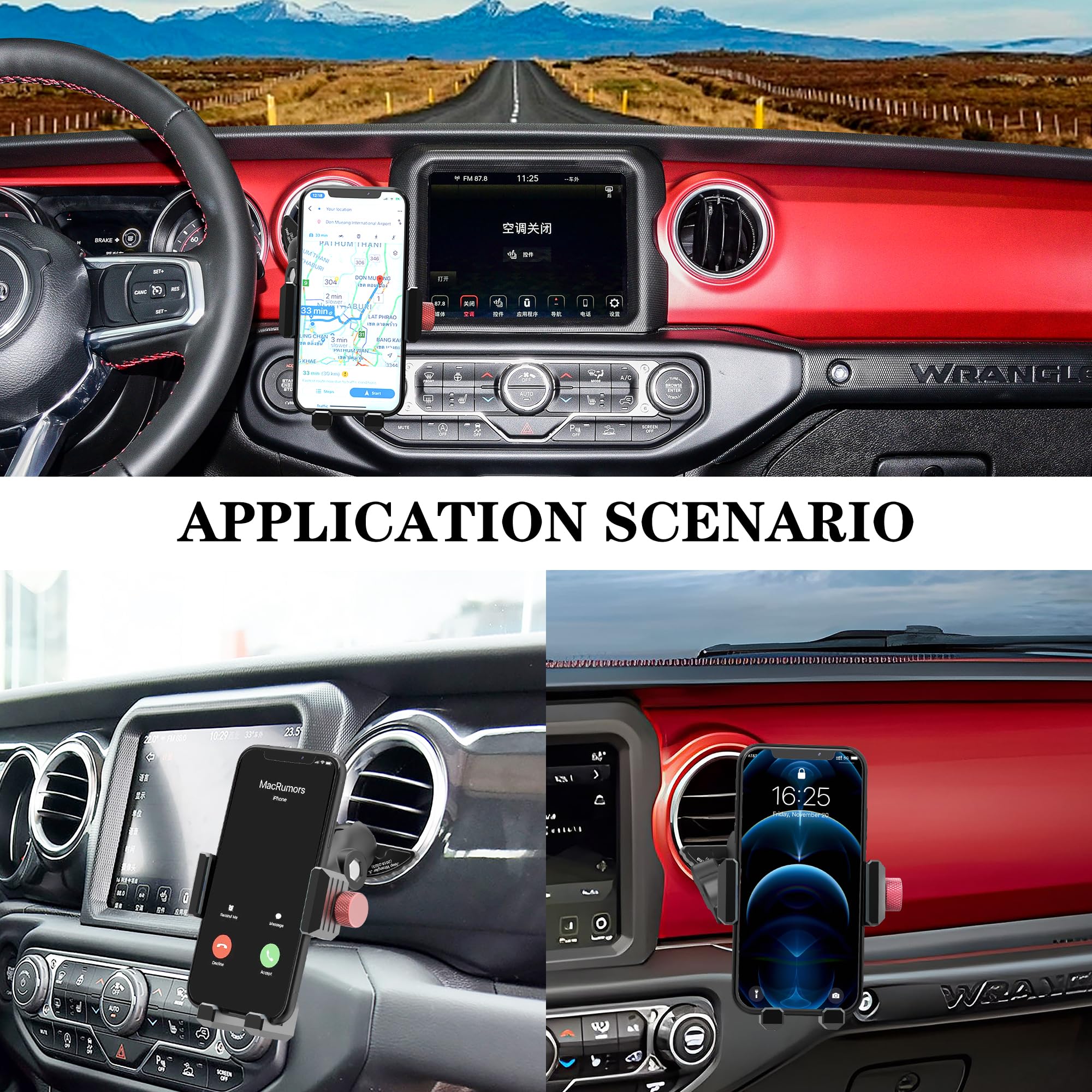 Easeord Upgraded Phone Mount For 2018-2023 Jeep Wrangler Jl & Gladiator Jt & Sahara, Wrangler Air Vent 360 Rotation Cell Phone H