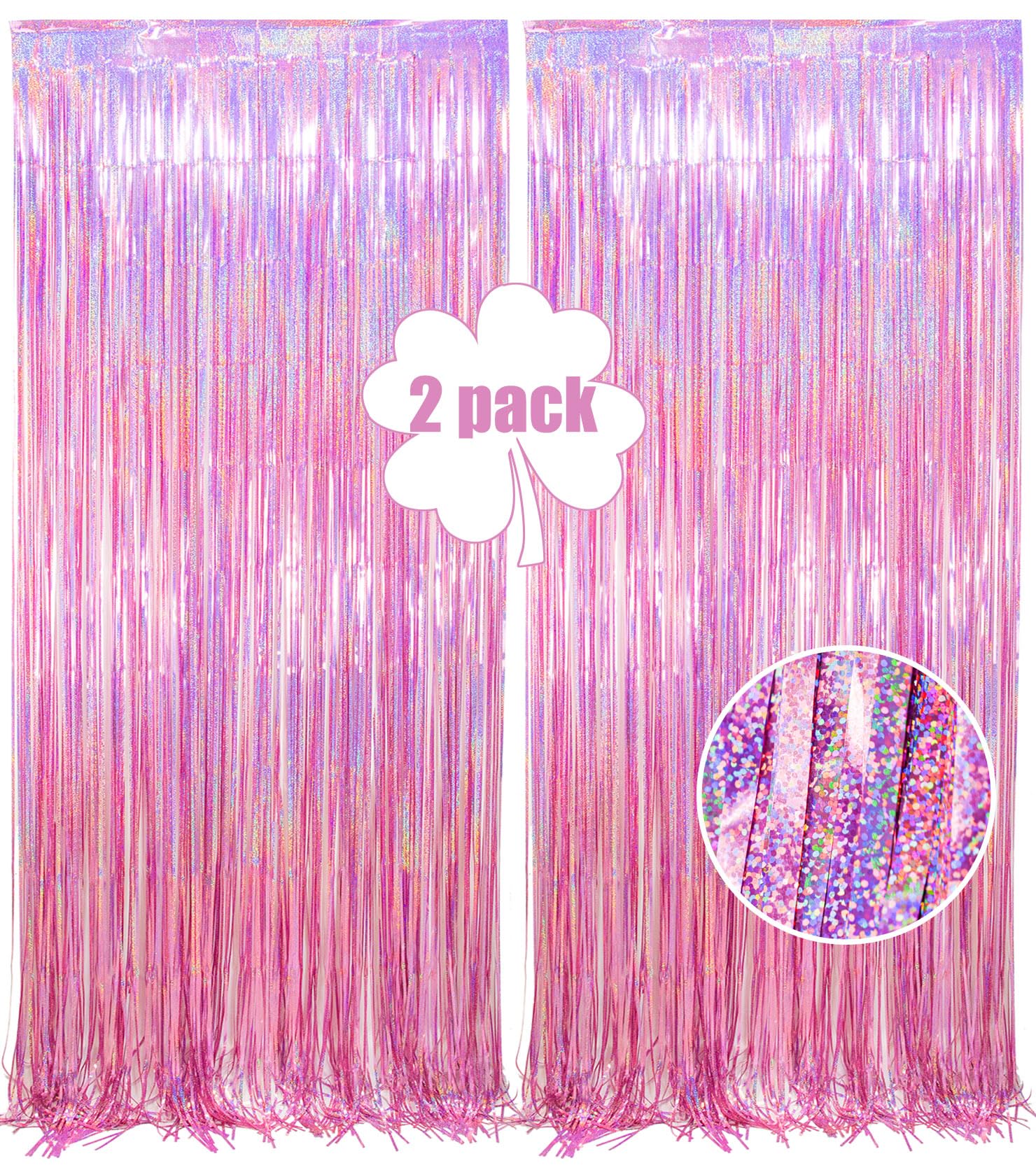 Sharonlily Glitter Pink Foil Fringe Curtain Party Backdrop   2 Pack Of 3.2X8.2 Ft Backdrop Metallic Tinsel Streamers For Princes