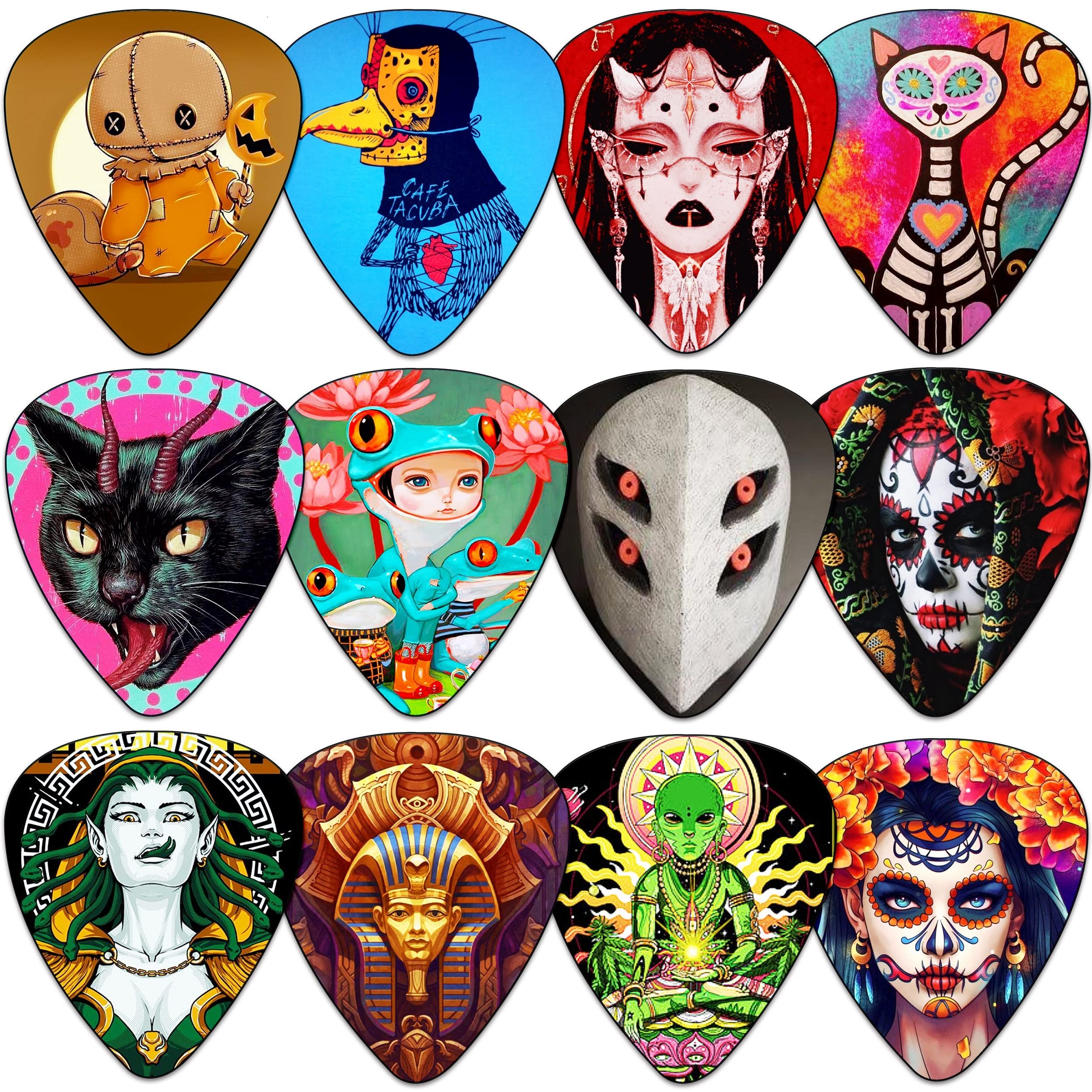 Guitar Picks 24 Pack Thin, Medium, Heavy Bass Guitar Pick With Tin Box,Guitar Picks For Acoustic Guitar,Electric Guitar,Bass,Uku