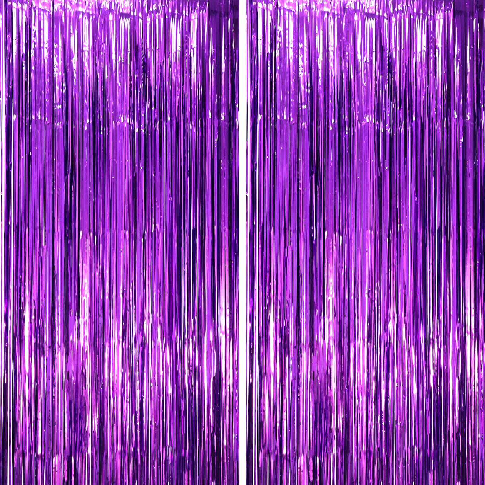 Voircoloria 2 Pack Purple Tinsel Foil Fringe Curtains, Purple Party Decorations, Metallic Tinsel Party Streamers Backdrop For Ha