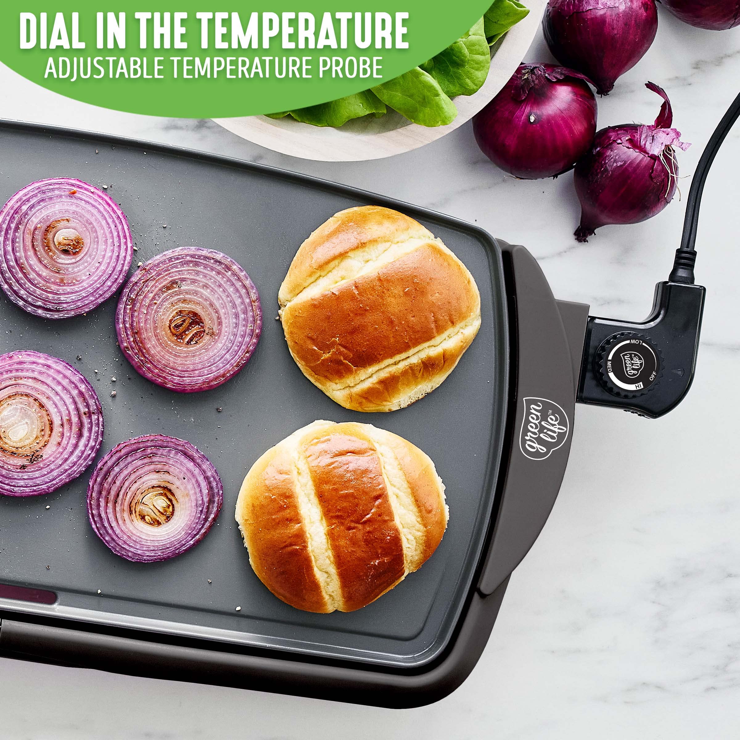 Greenlife 20    Extra Large Electric Skillet, Non Toxic Pfas & Pfoa Free Ceramic Nonstick, Temperature Control, Quick Even Heati