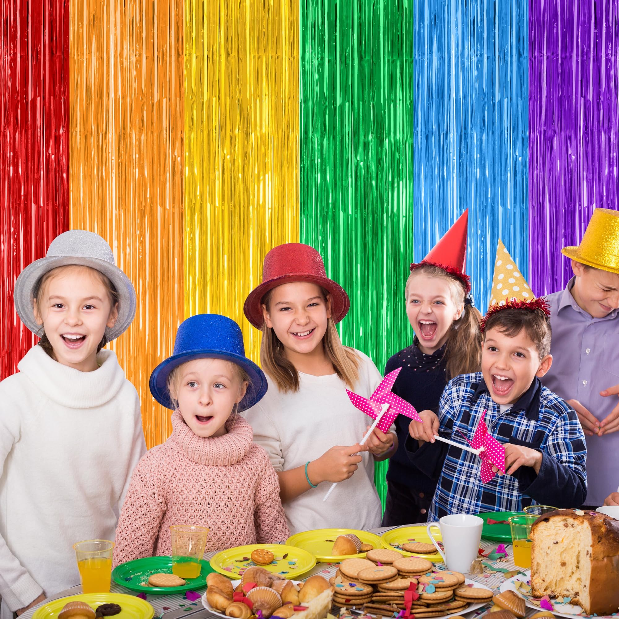 8 Pack Rainbow Backdrop, 3.28 Ft X 7.05 Ft Backdrop Curtains, Metallic Fringe Curtains Tinsel Bakdrop Party Streamer, Wedding De