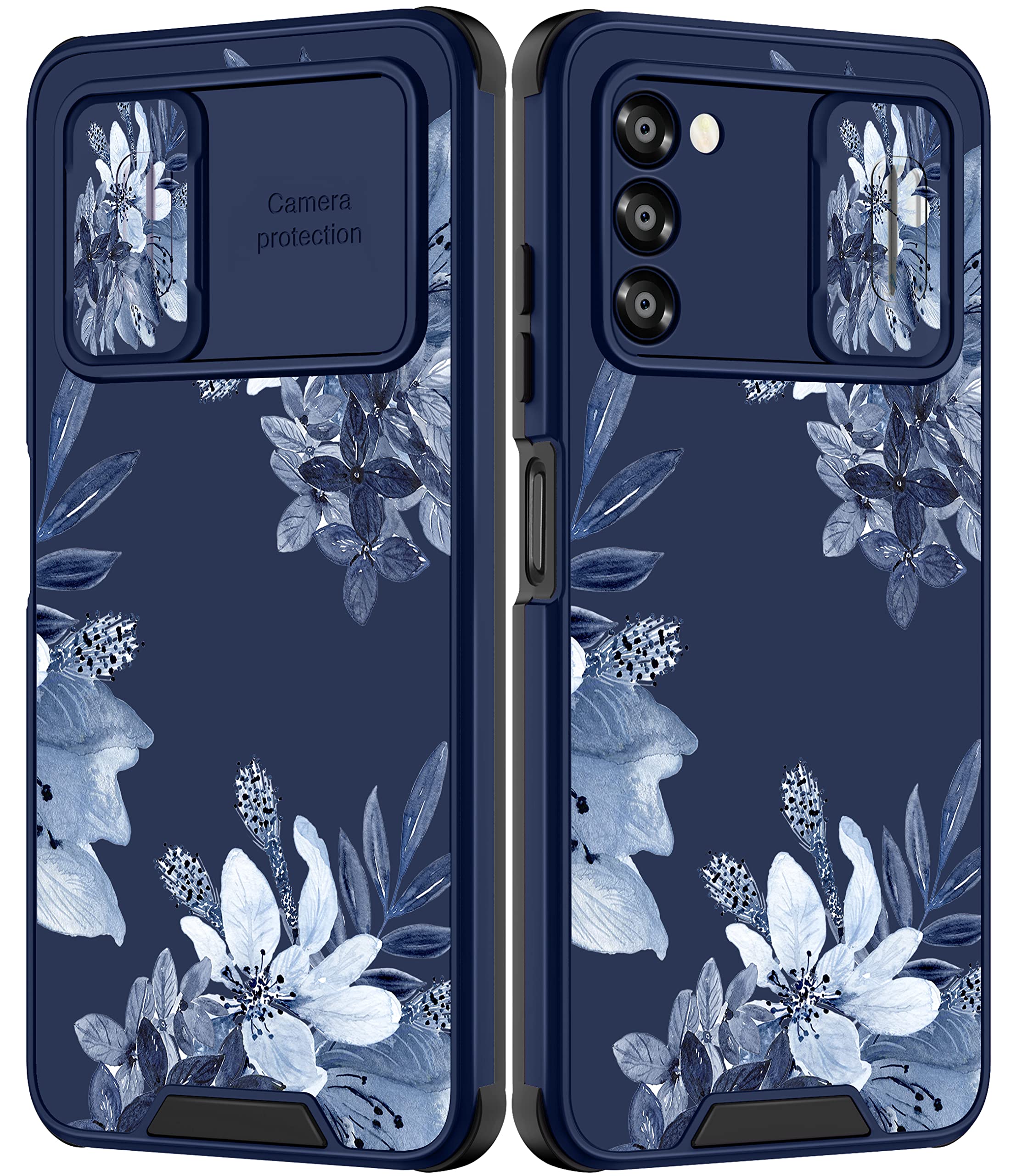 Goocrux For Samsung Galaxy A03S Case Flower For Women Girls Cute Floral Girly Aesthetic Phone Cover Pretty Blue Flowers Unique D