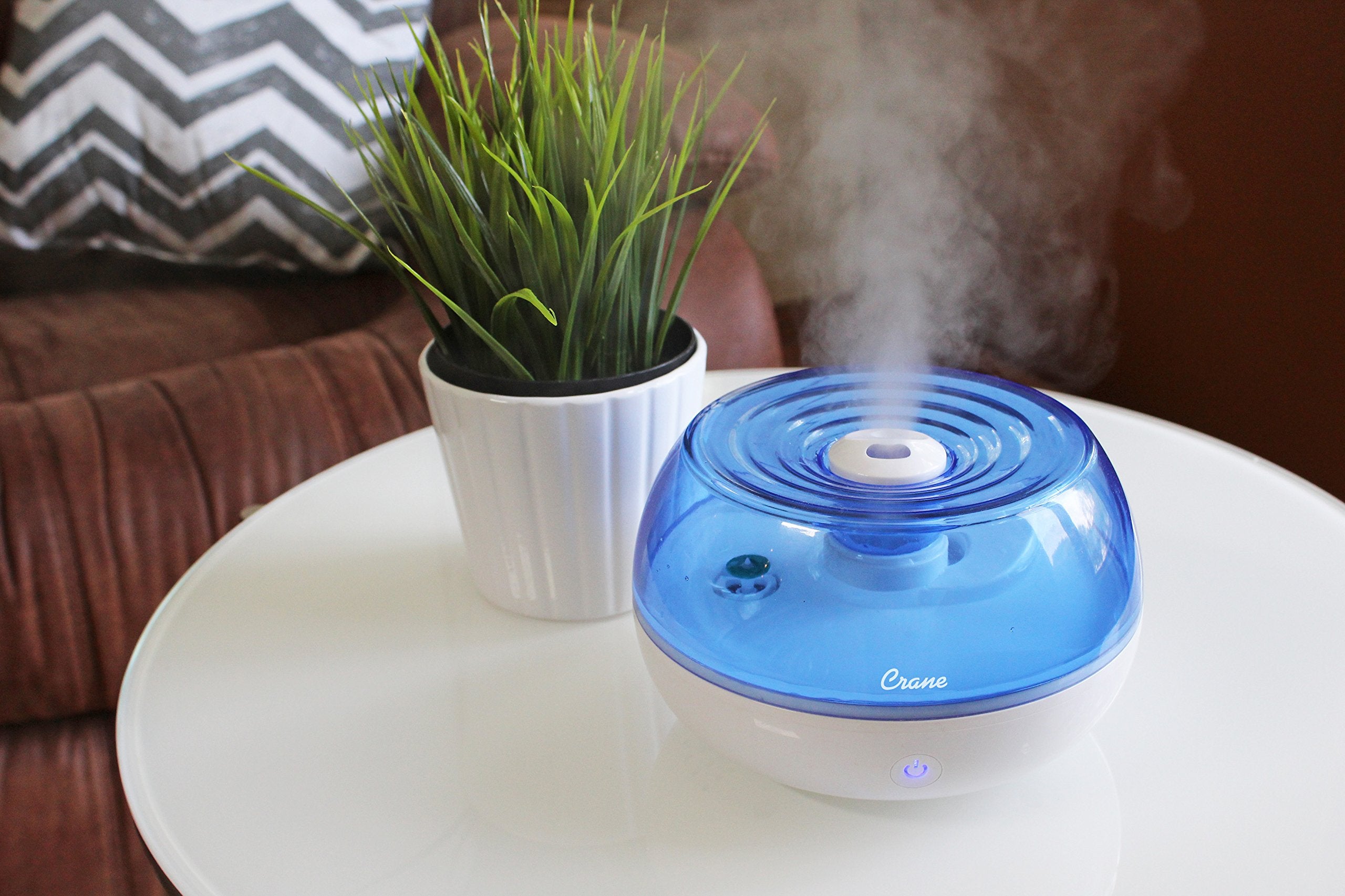 Crane Personal Ultrasonic Cool Mist Humidifier, For Home Bedroom Hotels Travel And Office, 0.2 Gallon, Filter Free, Blue And Whi