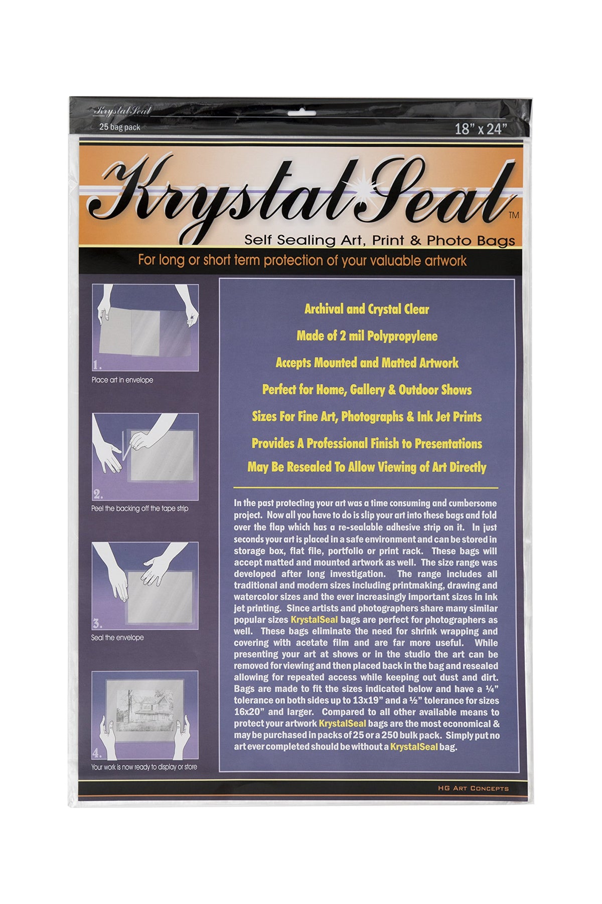 Krystal Seal Archival Art and Photo Bags 25-Pack 18x24'