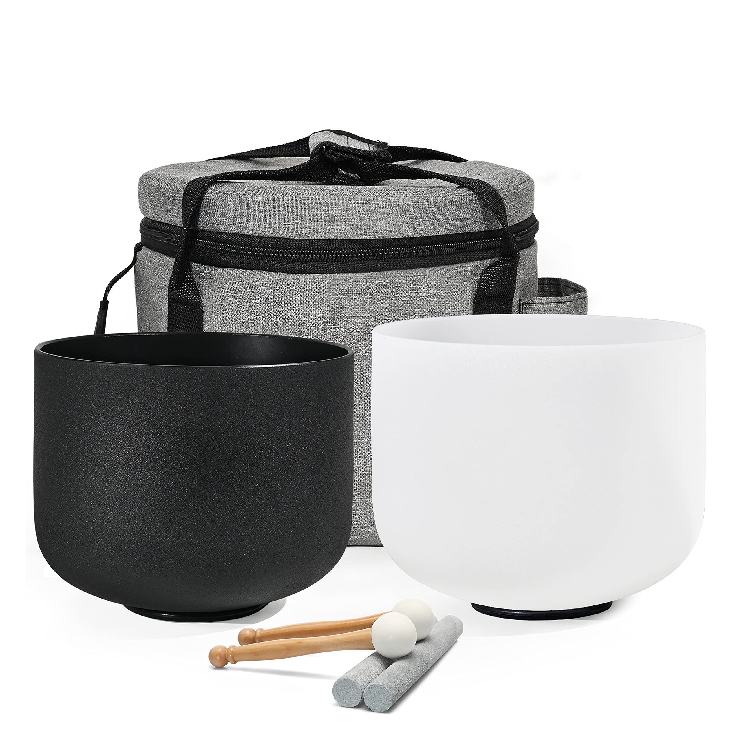 Couple Of 2 Pcs Yin And Yang Crystal Singing Bowl Set 8 Inch Black And 10 Inch White Mutual Attraction Bowls