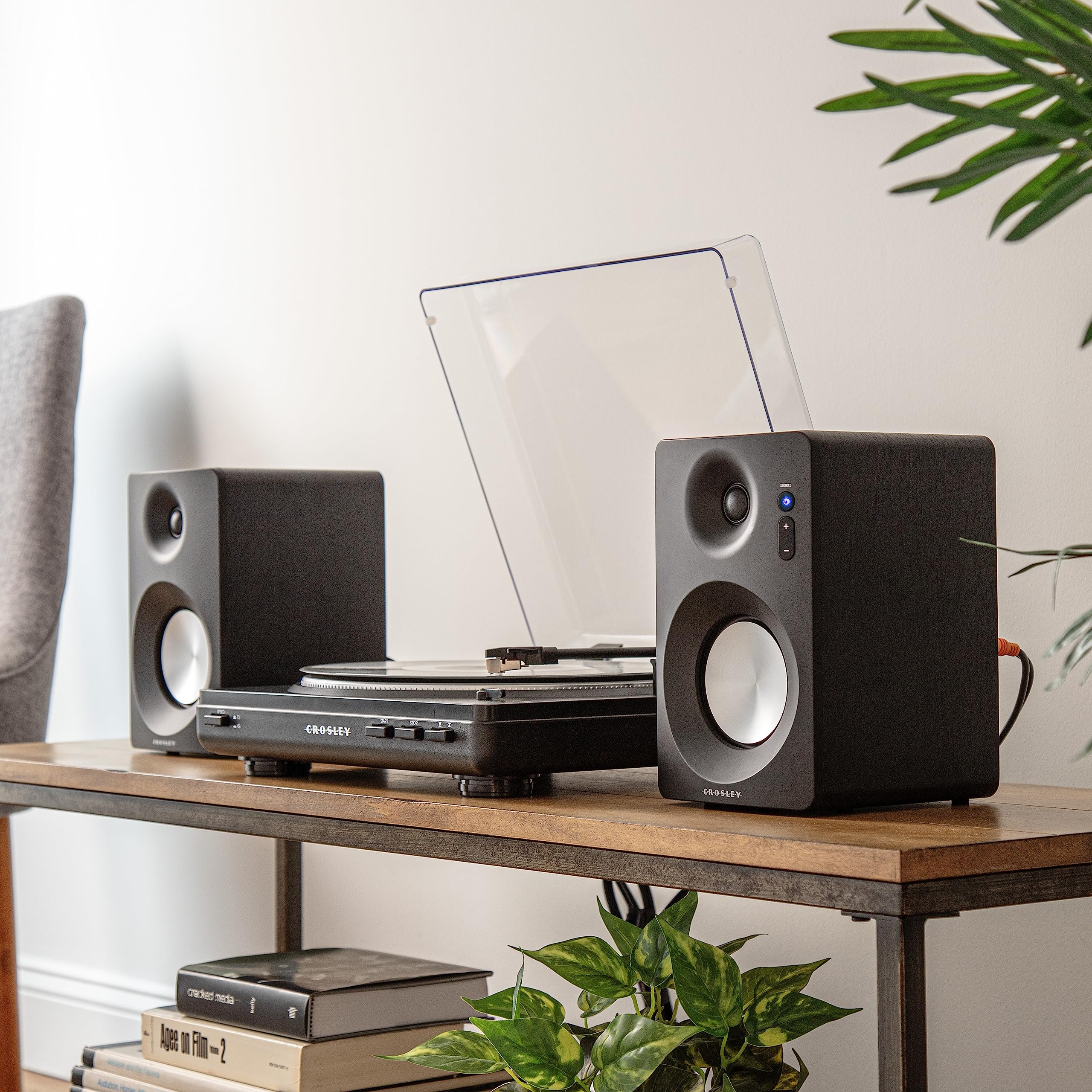 Crosley T400D-Bk Fully Automatic Bluetooth 2-Speed Turntable Record Player With S100A Stereo Speakers, Black