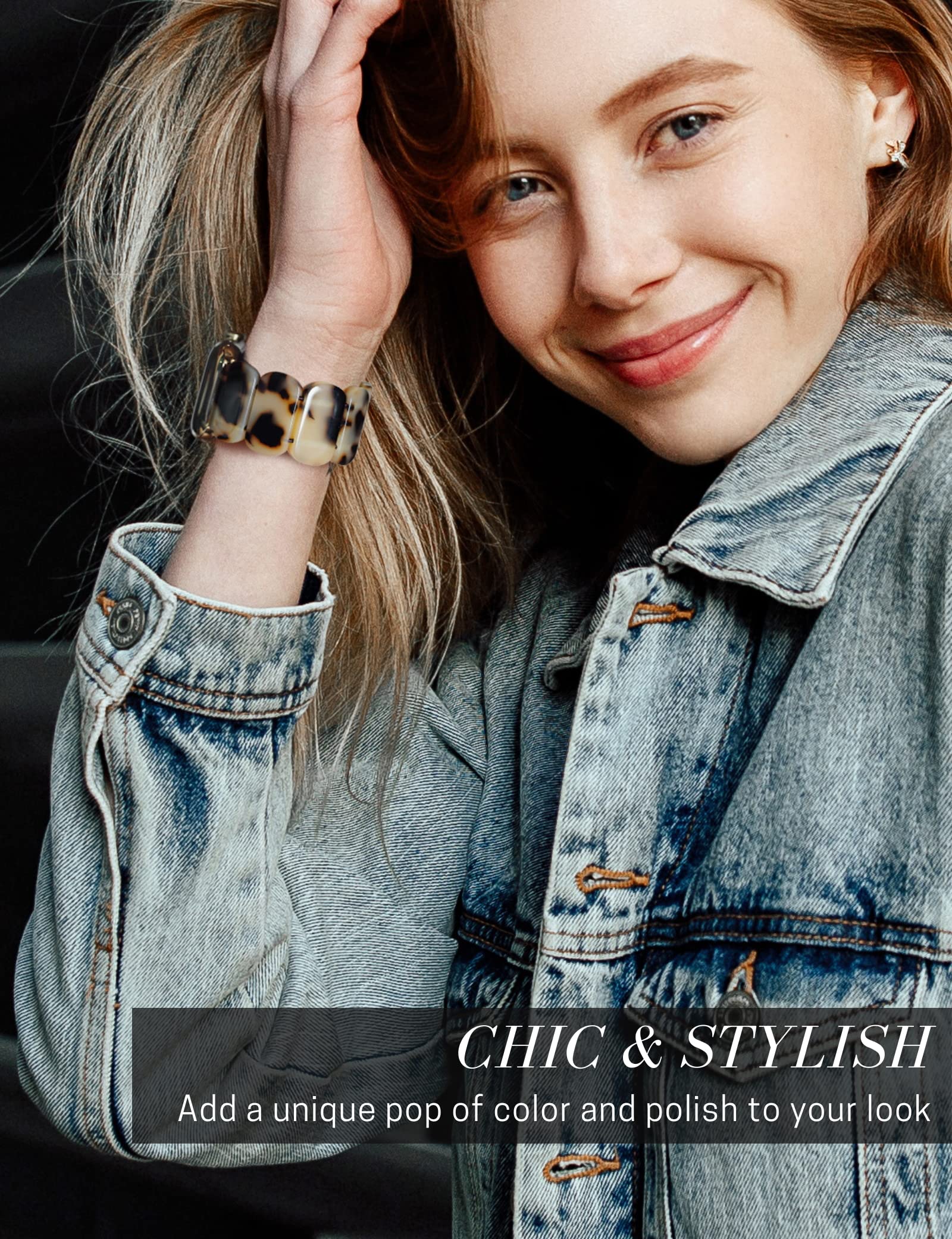 Heesch Blonde Tortoise Band Compatiable With Apple Watch Strecthy Band For Woman 38Mm 41Mm Fashion Resin Strap For Iwatch 7,Se,6