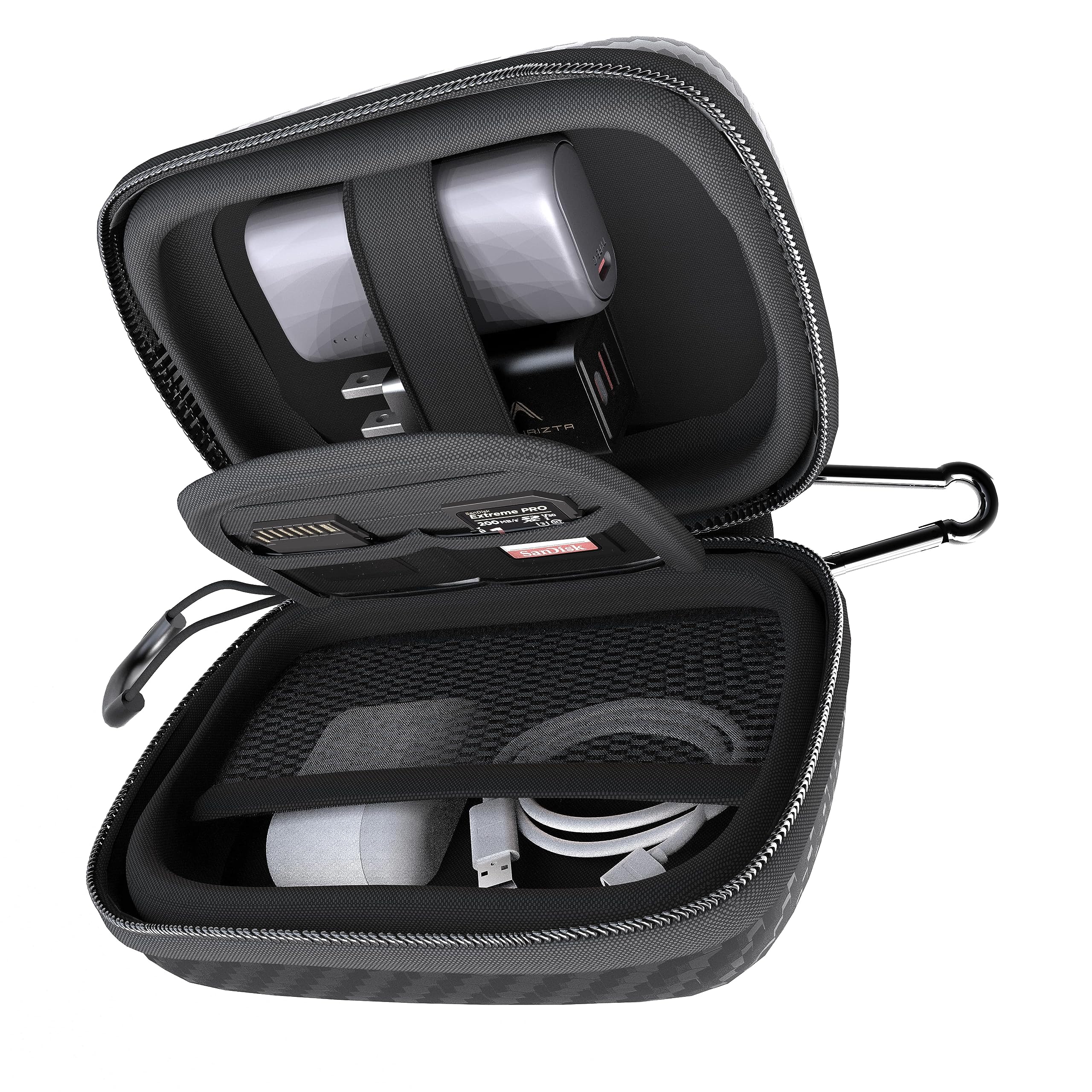 Futurizta Tech� Mini Hard Shell Eva Carrying Case Impact & Water Resistant With Carabiner, Sd Card Slot 9Cm X 13Cm For Mini Powerbank, Charger, Cable, Ssd And Earphones