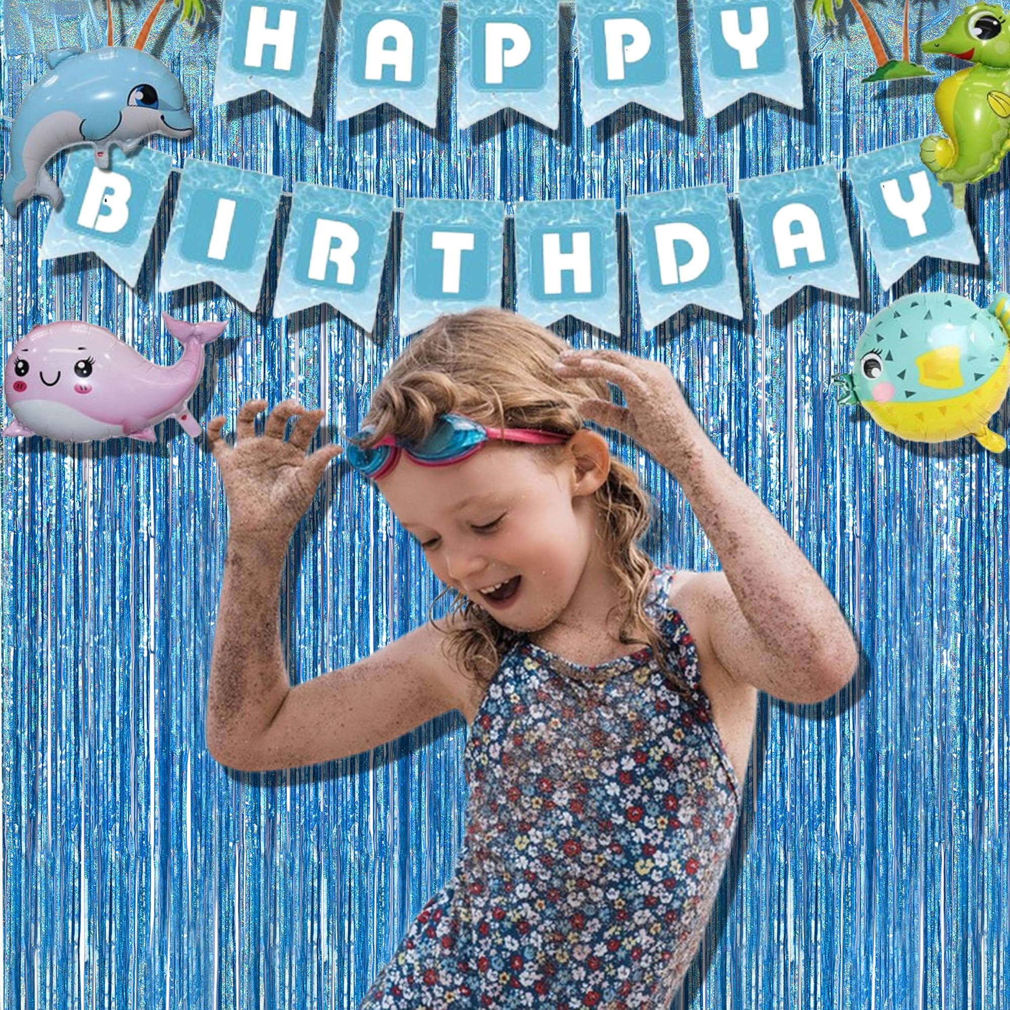 Braveshine Light Blue Tinsel Foil Fringe Curtains   2Pcs 3.2X8.2 Ft Metallic Holiday Photo Booth Backdrop For Birthdays Mermaid