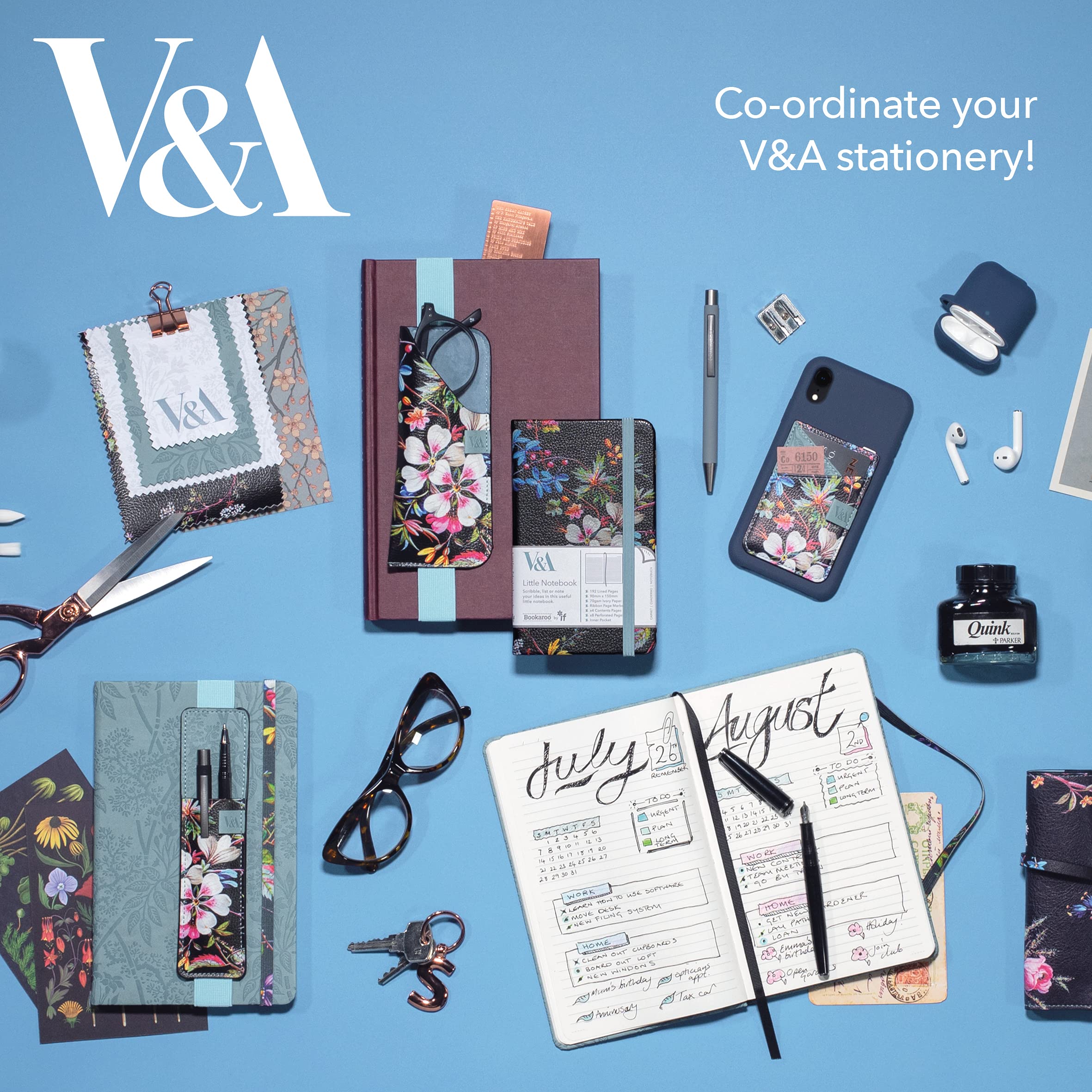 If V & A Bookaroo Phone Pocket Kilburn Black Floral,One Size