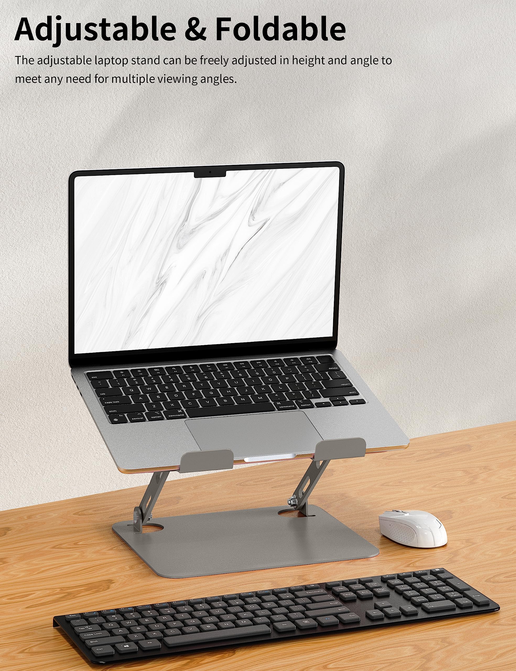 Soundance Laptop Stand For Desk, Portable Adjustable Laptop Riser, Ergonomic Design Computer Holder, Metal Laptop Mount Elevator Compatible With 10 To 15.6 Inches Pc Computer, Light Grey