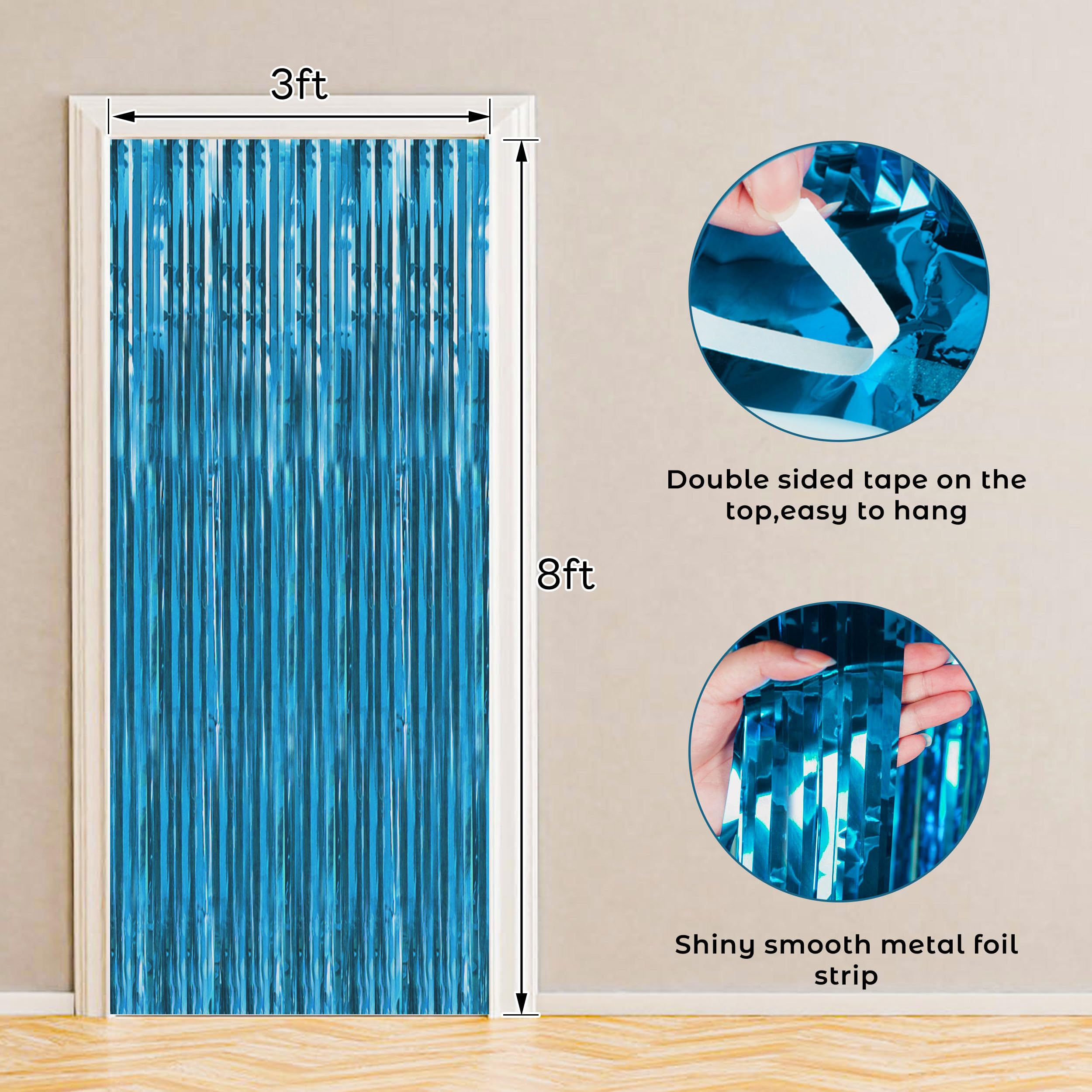 Btsd-Home 10 Pack Aquamarine Foil Fringe Curtain Metallic Streamer Party Decorations Photo Booth Backdrop Door Curtains For Wedd