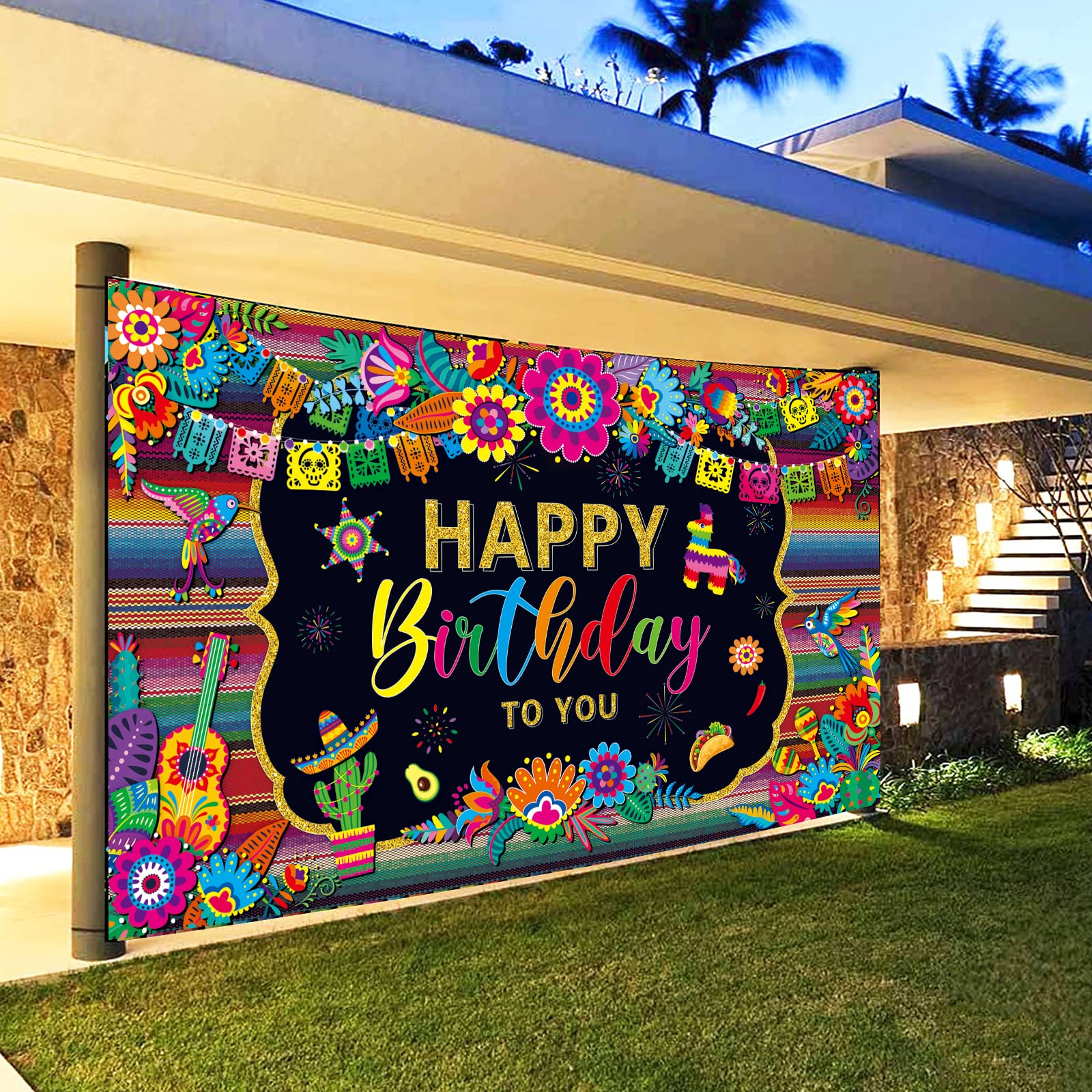 Mexican Fiesta Themed Happy Birthday Backdrop Mexico Cinco De Mayo Party Decorations Fiesta Banner Carnival Supplies Photo Booth