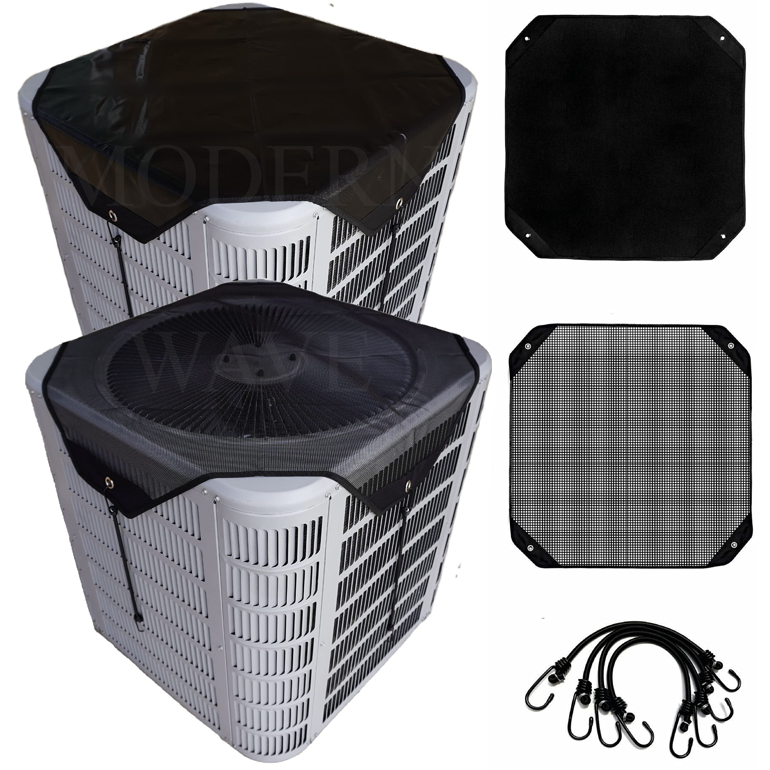 Modern Wave   2 (Two) Central Air Conditioner Covers For Outside Units 32 X 32 Inch   1 (One) Top Universal Mesh Cover And 1 (On