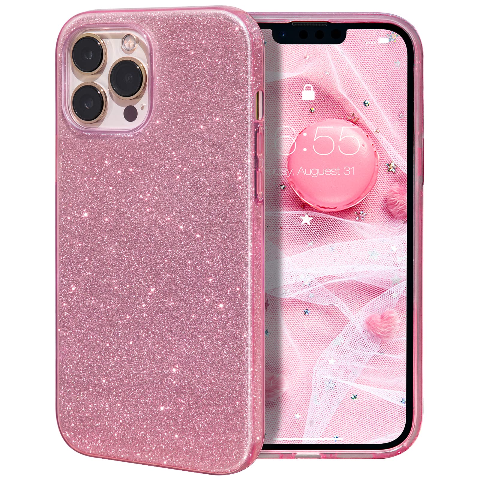 Milprox Compatible With Iphone 13 Pro Max Case (2021), Glitter Sparkly Shiny Bling Rubber Gel Shell Cases 3 Layers Shockproof Pr