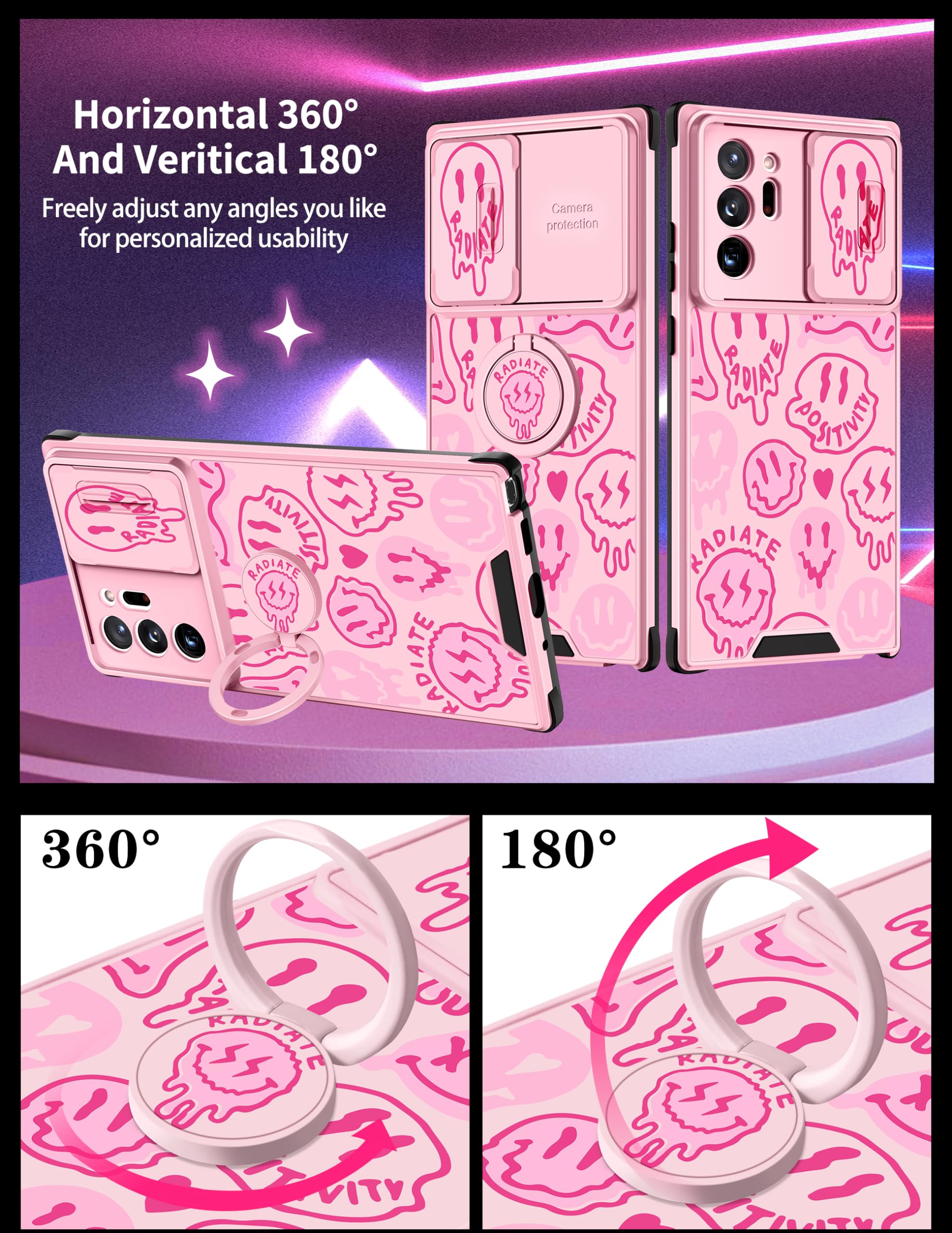 Goocrux (2In1 For Samsung Galaxy Note 20 Ultra Case Cute Smiley Face For Women Girls Phone Cover Pink Distorted Smile Design Wit