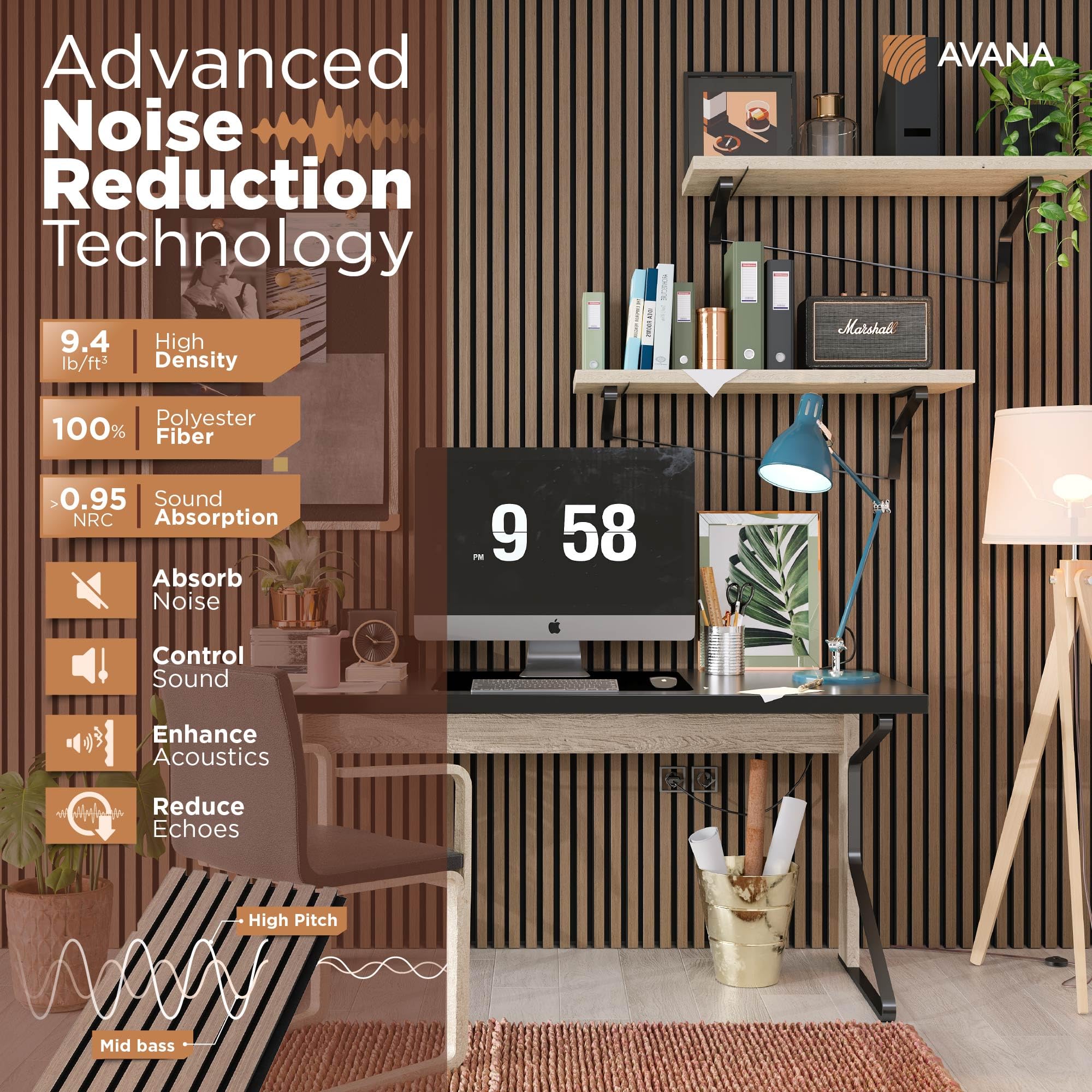 Avana Modern Acoustic Wood Wall Panels   47.2 X 12.6 Inch Smoke Oak Acoustic Panels 1 Pc   Wall Panels For Interior Wall Decor F