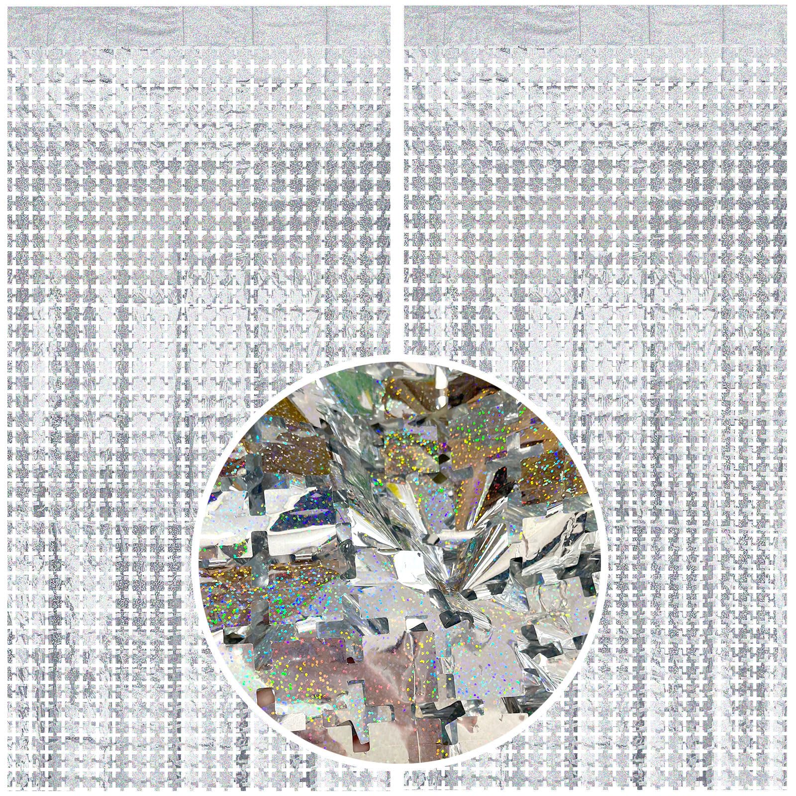 Foil Curtain Backdrop 2Pcs Silver Tinsel Foil Fringe Curtains Photo Booth Props Birthday Decorations Disco Ball Decor Bacheloret