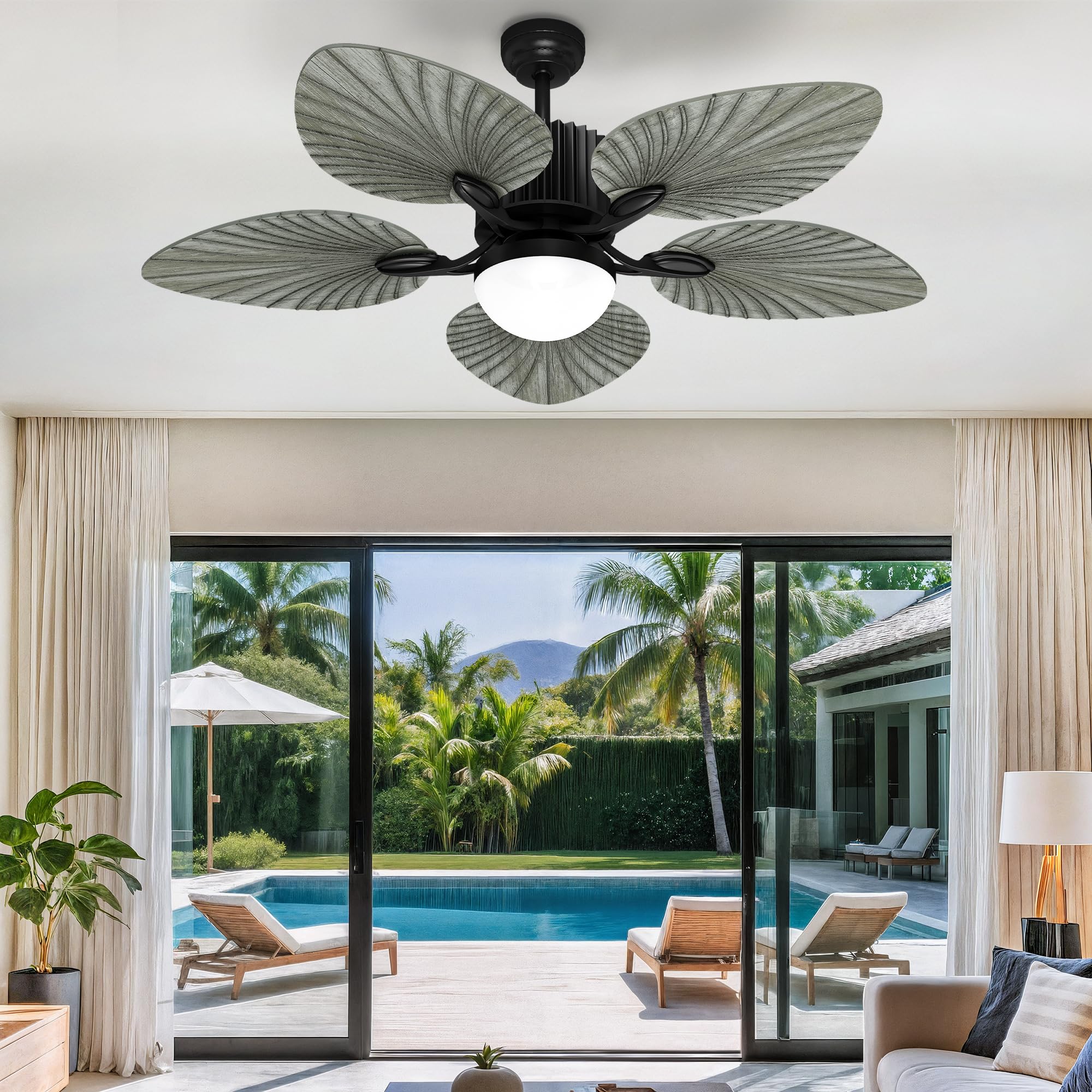 YITAHOME Ceiling Fans with Lights and Remote Control, 44 Inch Palm Reversible Ceiling Fan with Memory Function, Reversible Quiet