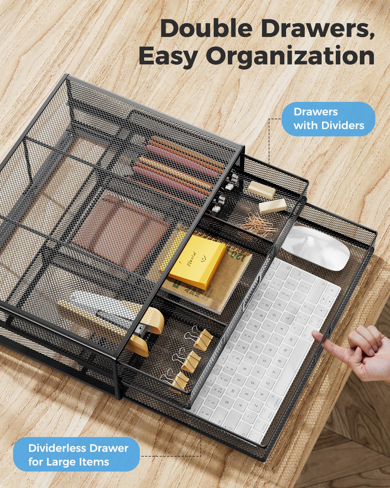 Huanuo 2 Tier Monitor Stand, Metal Monitor Riser With Drawer, Desk Organizer, Monitor Stand With Storage, Desktop Computer Stand For Pc, Laptop, Printer