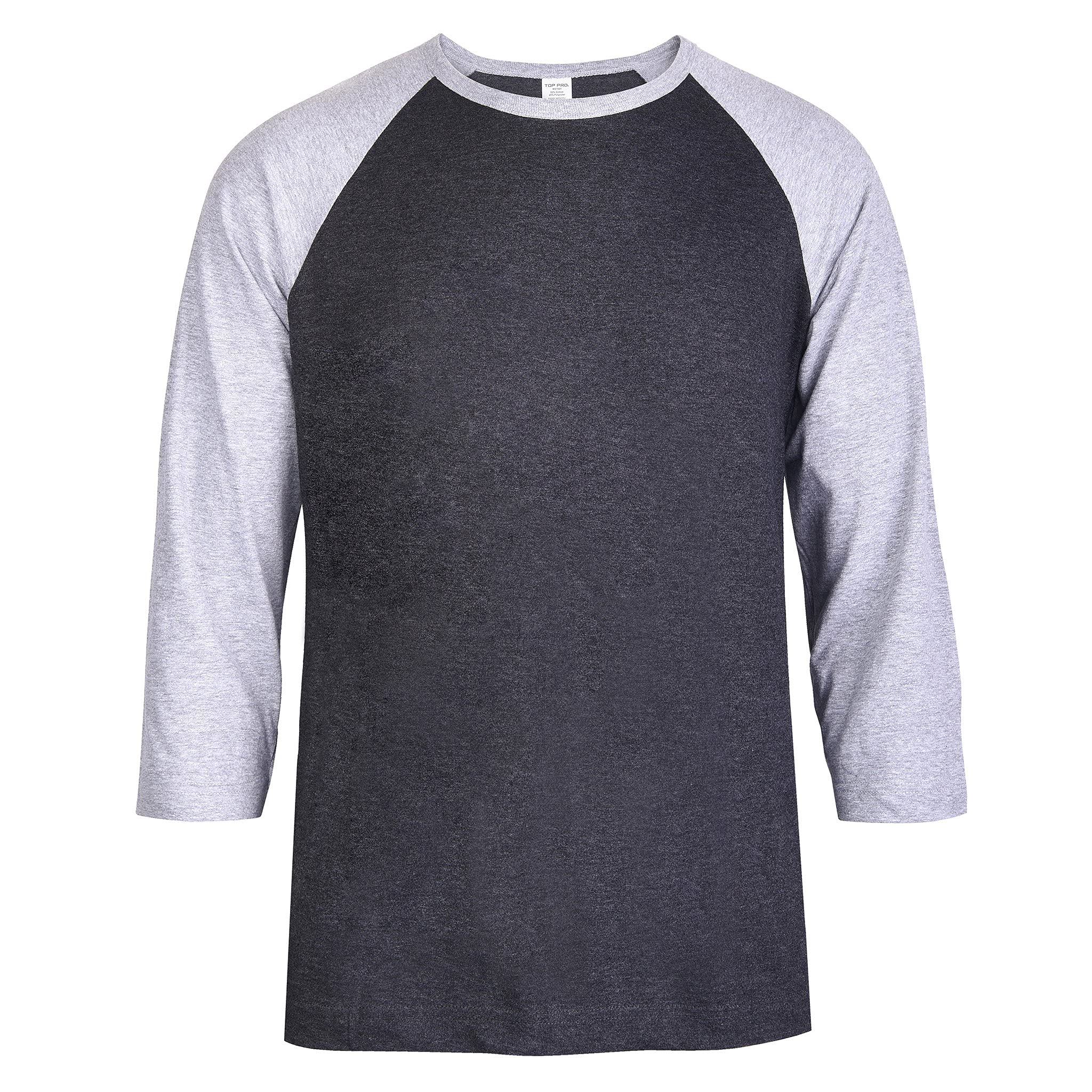 Top Pro Mens 34 Sleeve Casual Raglan Jersey Baseball Tee Shirt (S, Heather Graycharcoal)