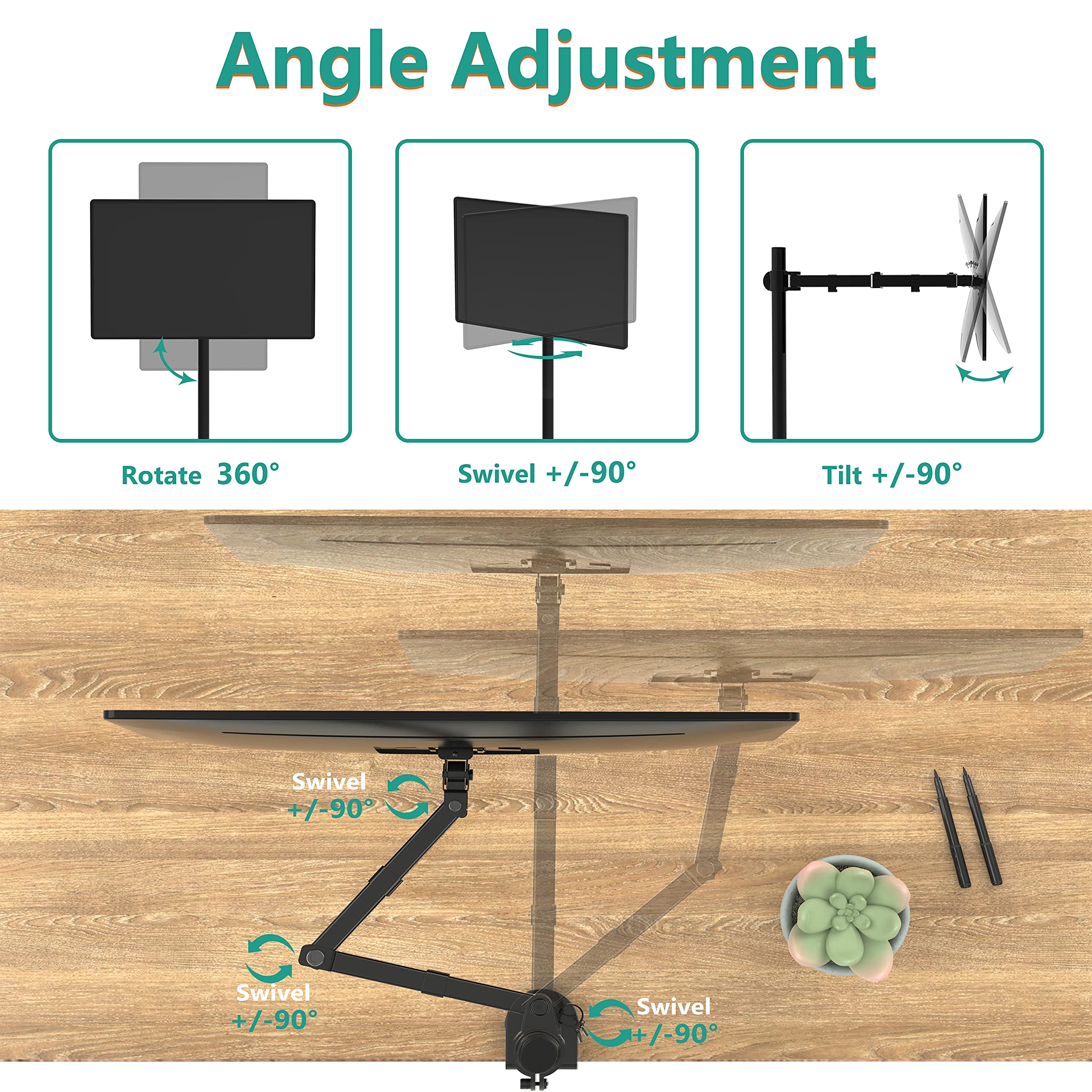 WALI Monitor Arm Mount for Desk, Single Extra Tall Computer Desk Mount, Monitor Bracket Mount Stand Single, up to 32 inch, 22 lbs (M001XL), Black