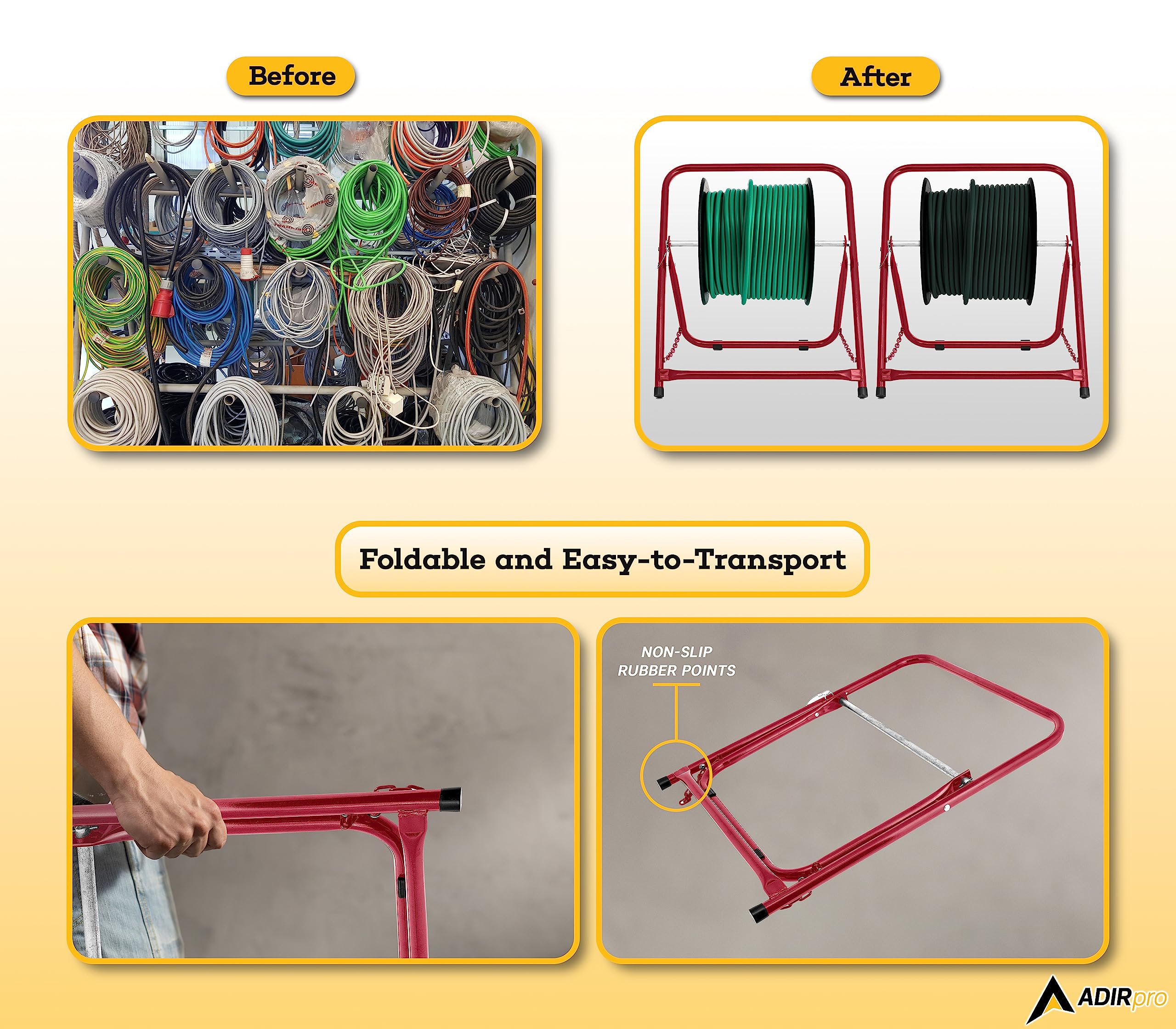 Adirpro Durable Single Axle Cable Caddy - Commercial Industrial Grade Steel Wire Dispenser - Compact Design Holds Cable Reels Up