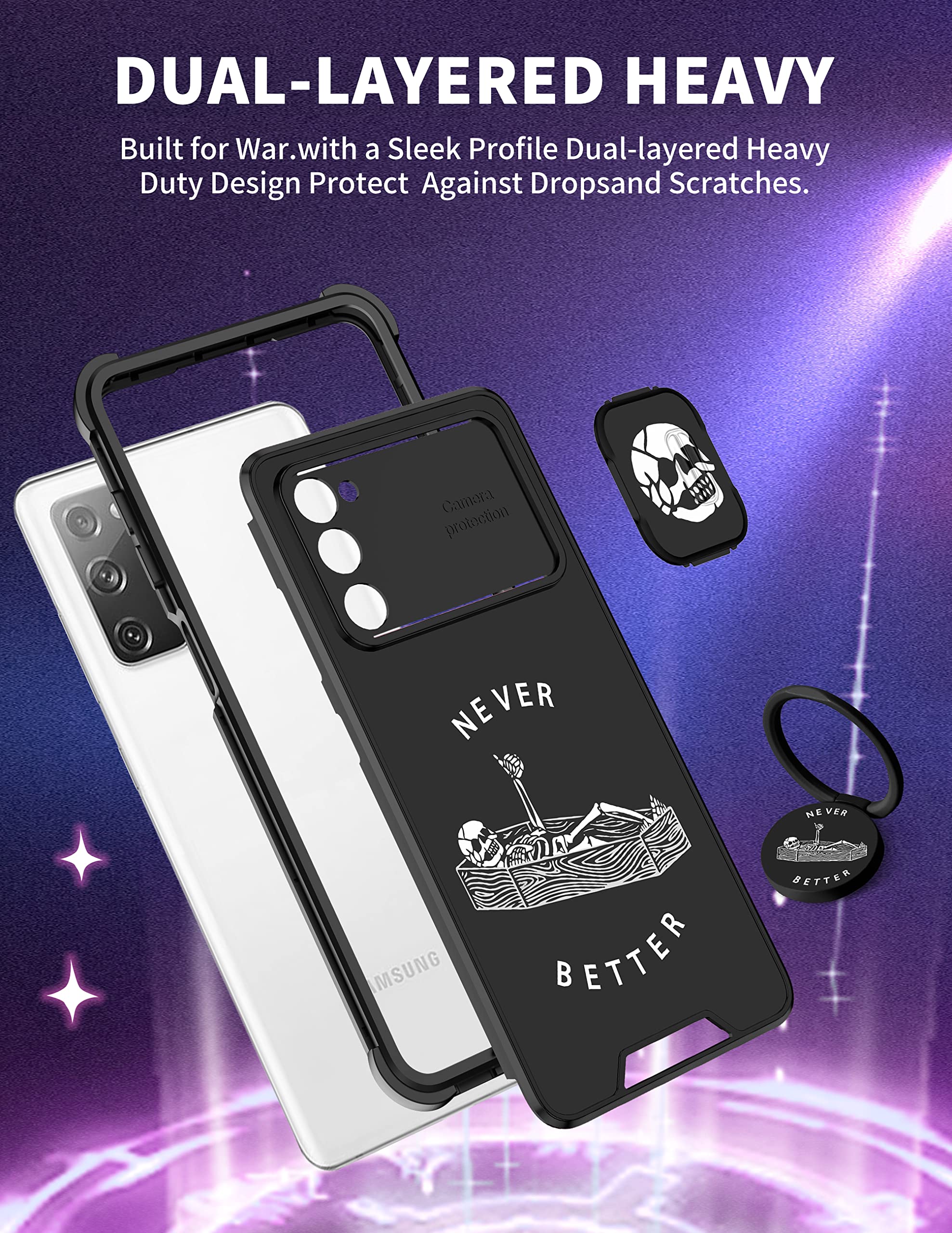 Goocrux [2In1 For Samsung Galaxy S20 Fe 5G Case Skull Skeleton Women Girls Cute Gothic Phone Cover Horror With Slide Camera Cove