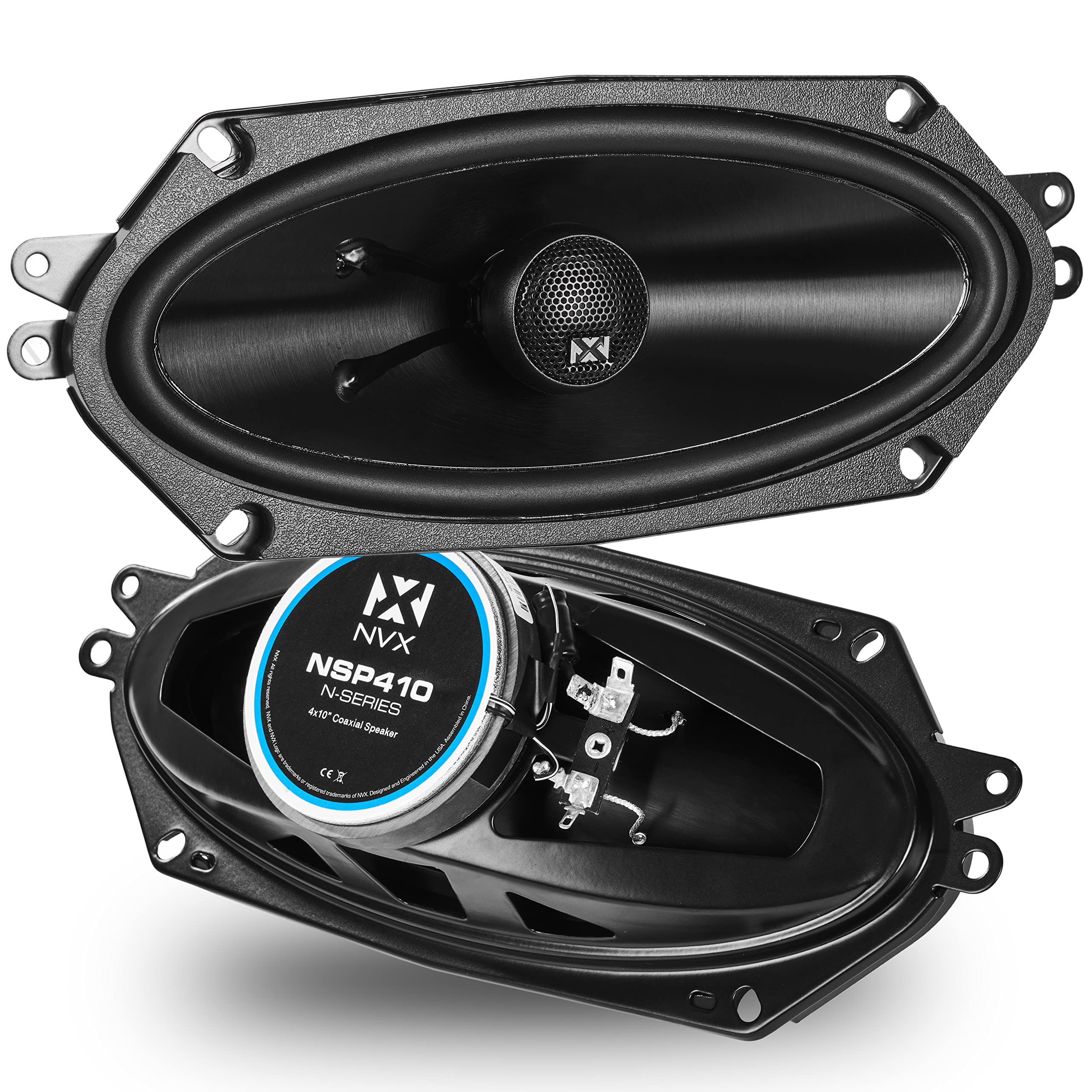 NVX NSP410 4x10 Car Speakers, 480W Max, 160W RMS, 2Way Coaxial w/Silk Dome Tweeters & Builtin XOvers, Easy to Install in Cars