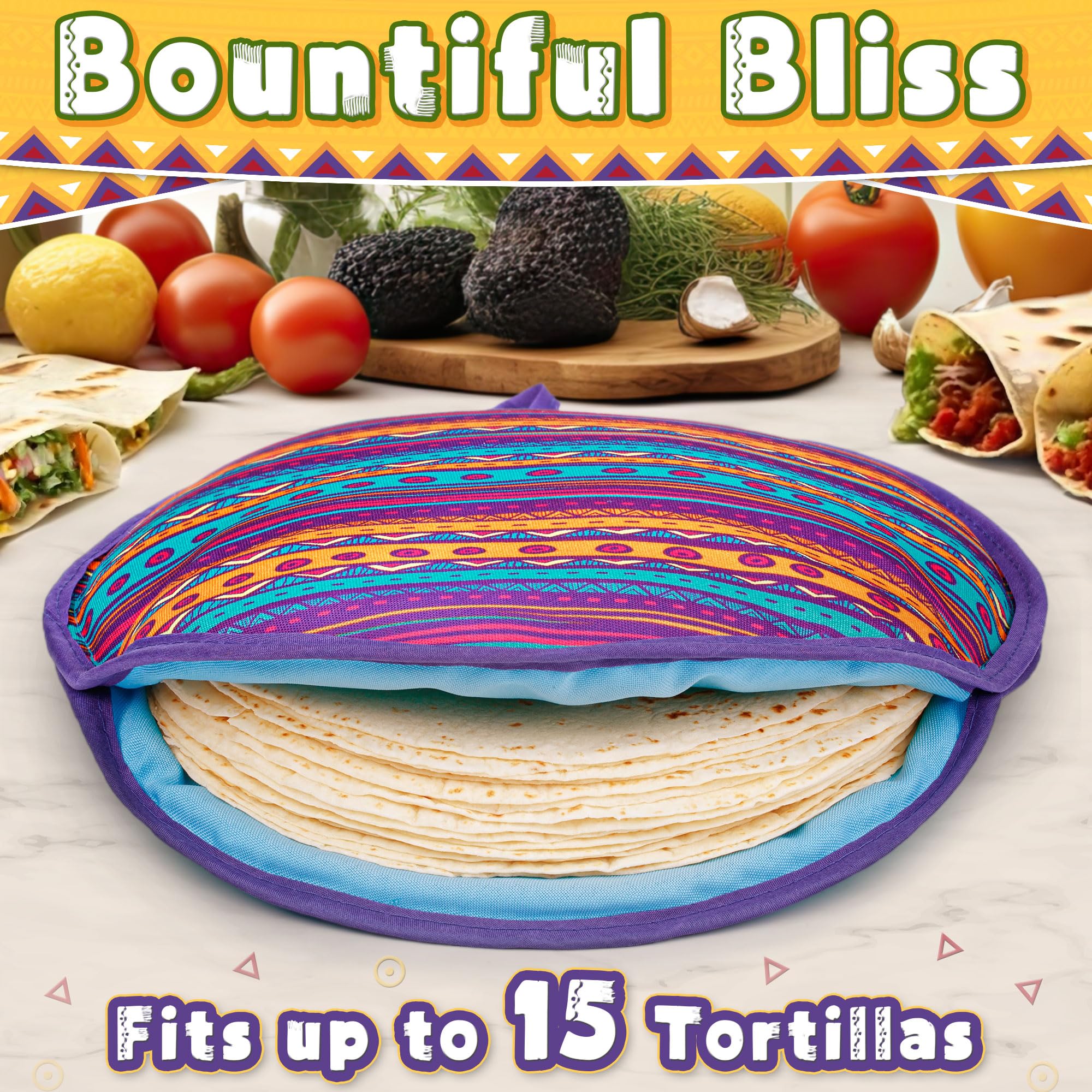 Tortilla Warmer Pouch (Multicolor, 12 Inch), Microwavable Fabric Tortilla Heater Pouch To Keep Tortillas Soft & Warm, Insulated