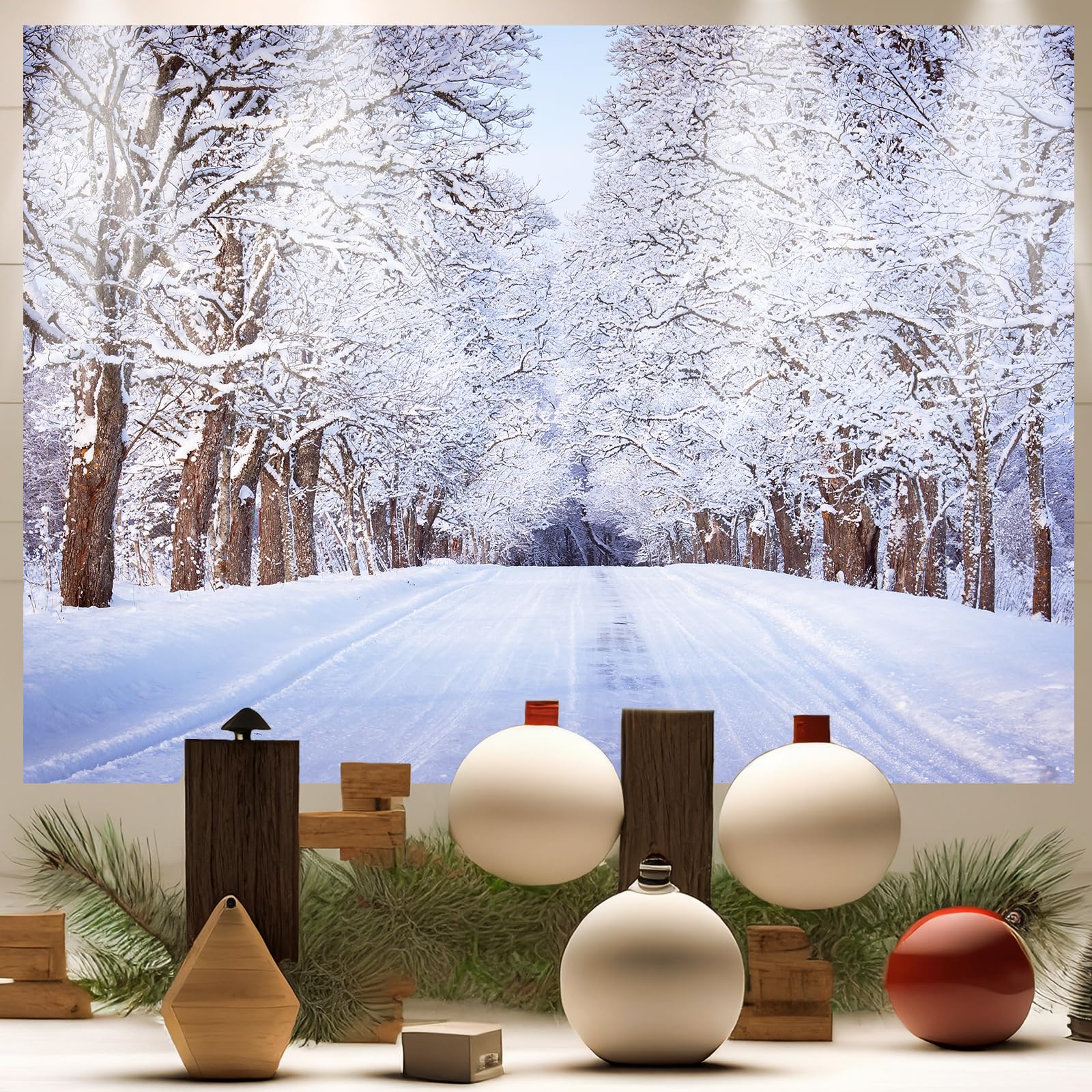 7 X 5 Ft Christmas Winter Wonderland Backdrop - Large White Snow Forest Trees Natural Scenery Landscape Wall Hanging Photo Backg