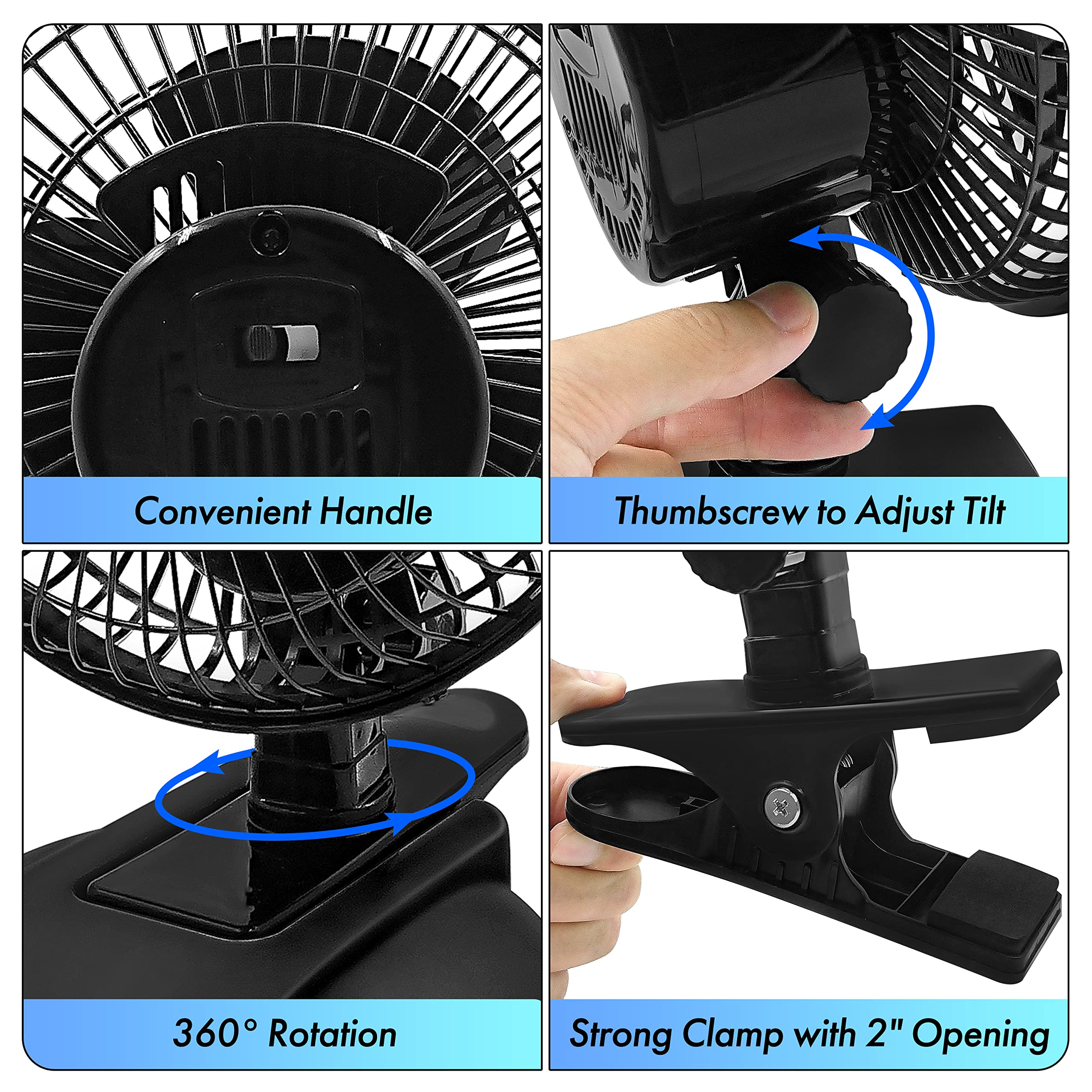 Comfort Zone Cz6Xmbk 6       2 Speed Combo Clip Or Desk Fan With Removable Base, Strong Clamp For Firm Grip, Suitable For Bedroo