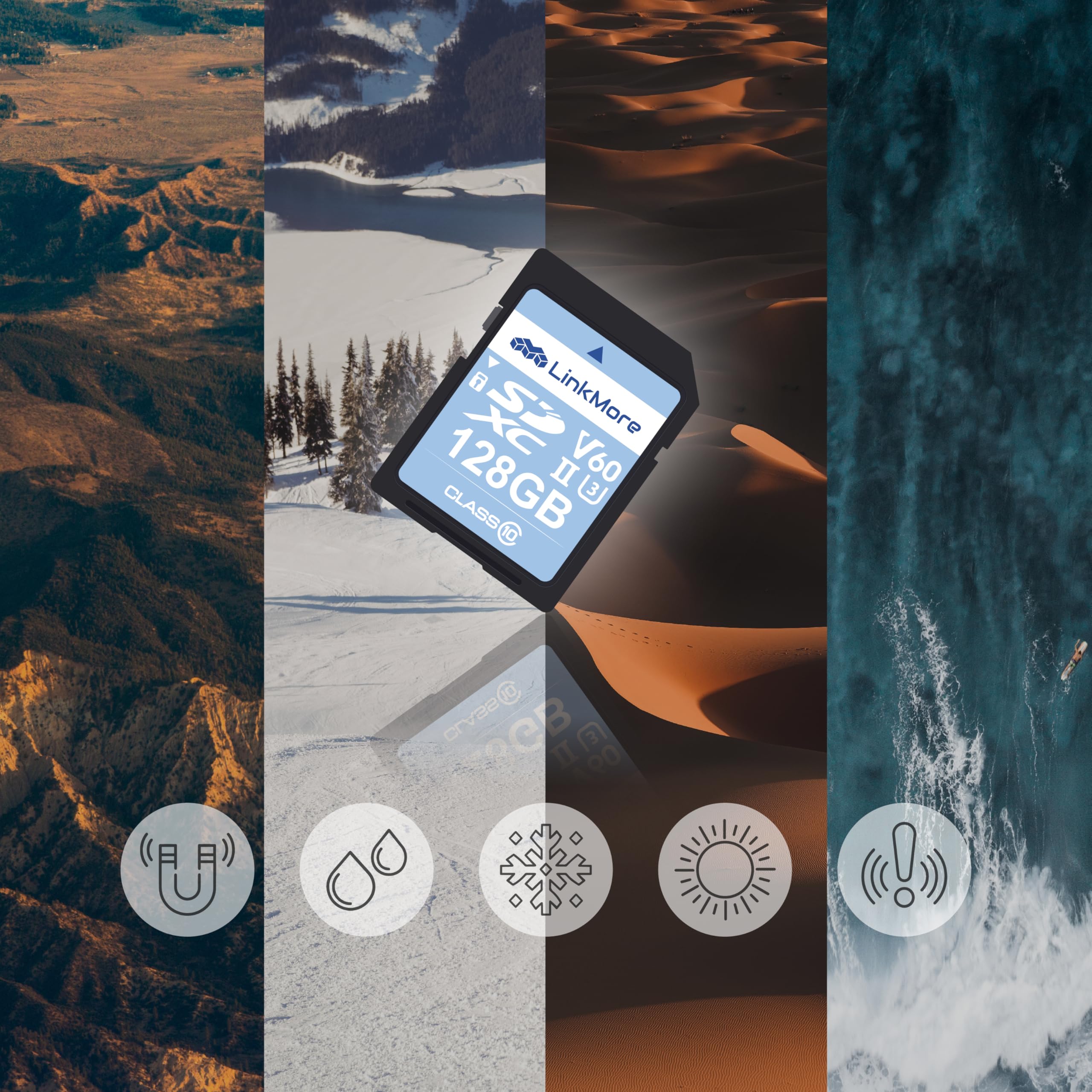 Linkmore Xv26 128Gb Sdxc Uhs Ii Card Uhs Ii Sd Card, C10, U3, V60, Sd Card For Digital Camera, Drone Support 4K 8K Video, Camera