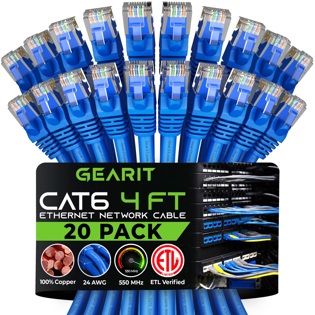 Gearit Cat 6 Ethernet Cable 4 Ft (20 Pack)   Cat6 Patch Cable, Cat 6 Patch Cable, Cat6 Cable, Cat 6 Cable, Cat6 Ethernet Cable,