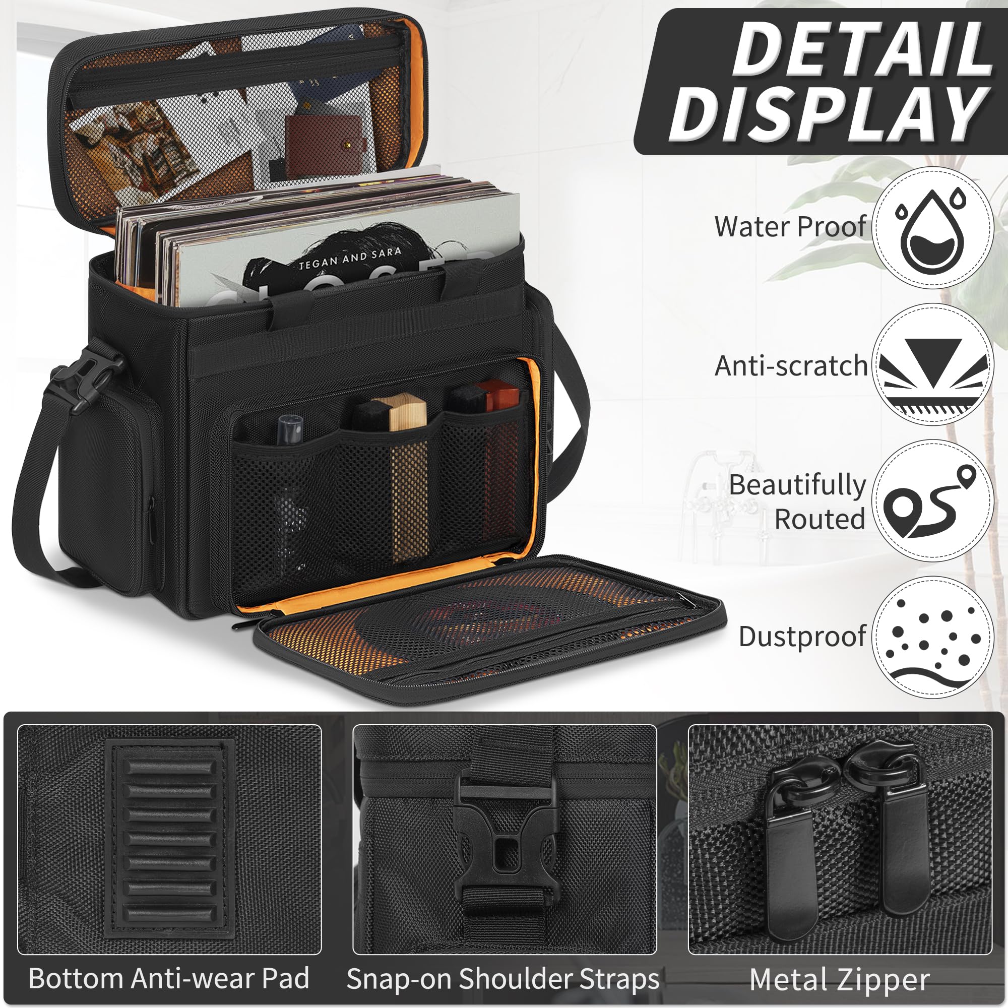 Vinyl Record Carrying Bag, Travel Storage Case For Vinyl Albums Record Storage Organizer With Divider (Small)