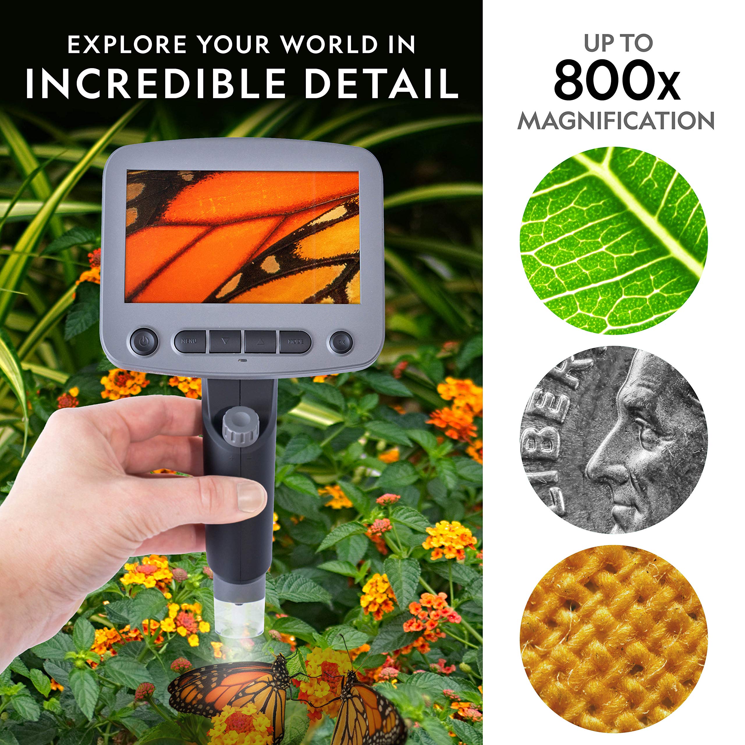 National Geographic Digital Microscope For Kids   40 Piece Handheld Microscope, Lightweight, Portable, Capture 1080P Photos & Video On Micro Sd Card, Tilting 4.3 Inch Lcd Screen, 800X Magnification