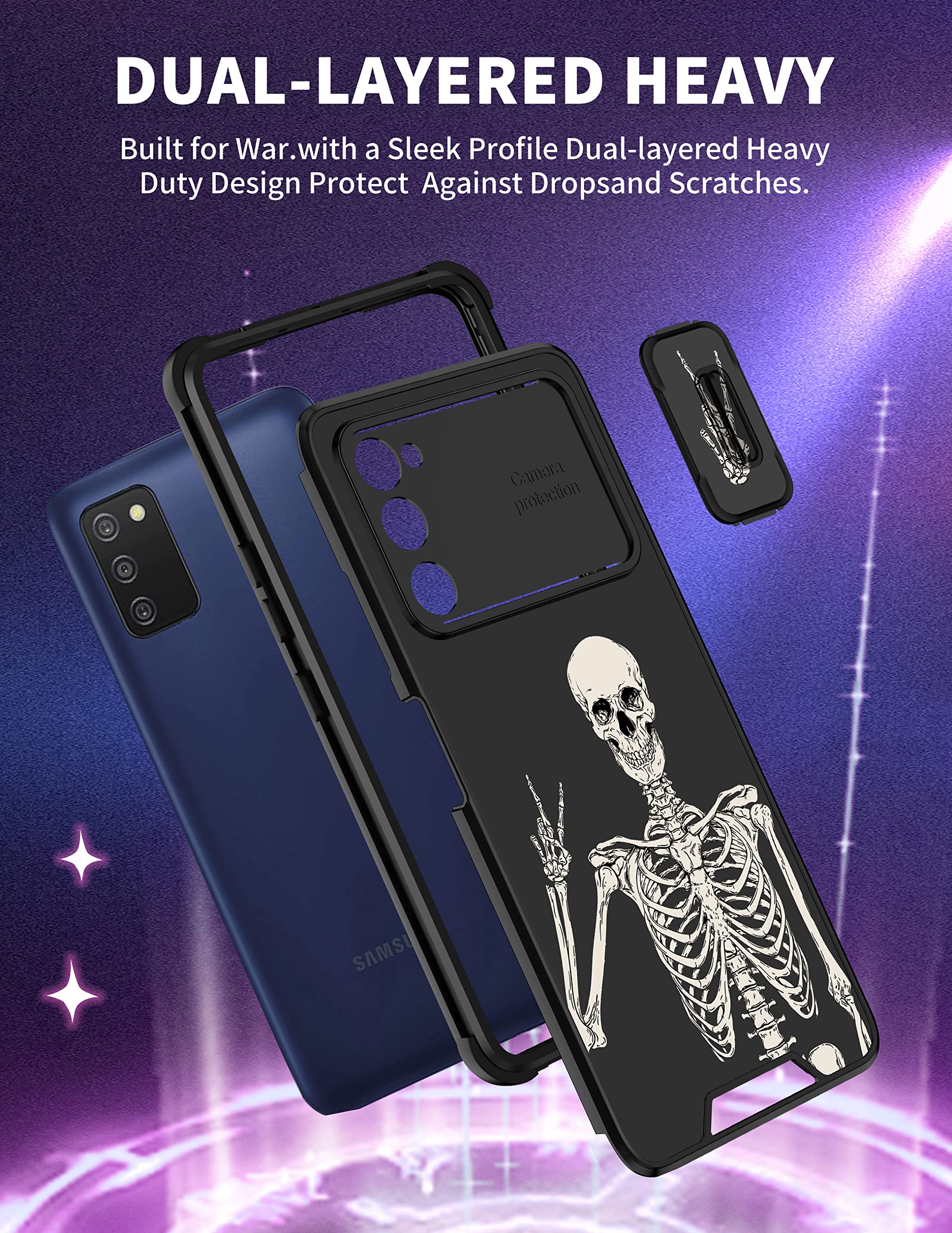 Goocrux For Samsung Galaxy A03S Case Skeleton Skull Women Girls Cute Gothic Phone Cover Cool Horror Design Goth Aesthetic With S