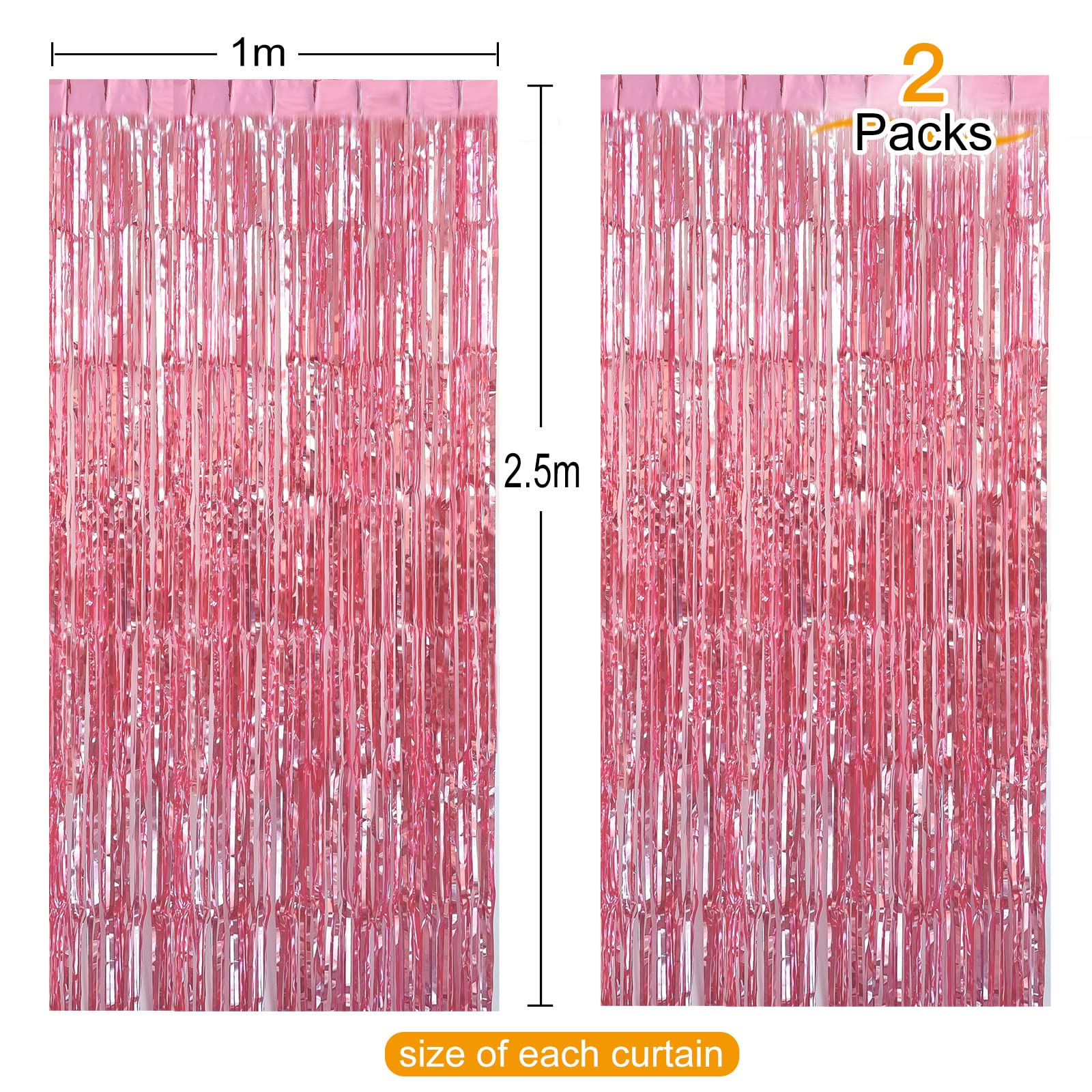Chrorine 2Pcs 3Ft X 8.3Ft Pink Tinsel Foil Fringe Curtains Streamers Backdrop For Pink Party Birthday Wedding Bachelorette Baby
