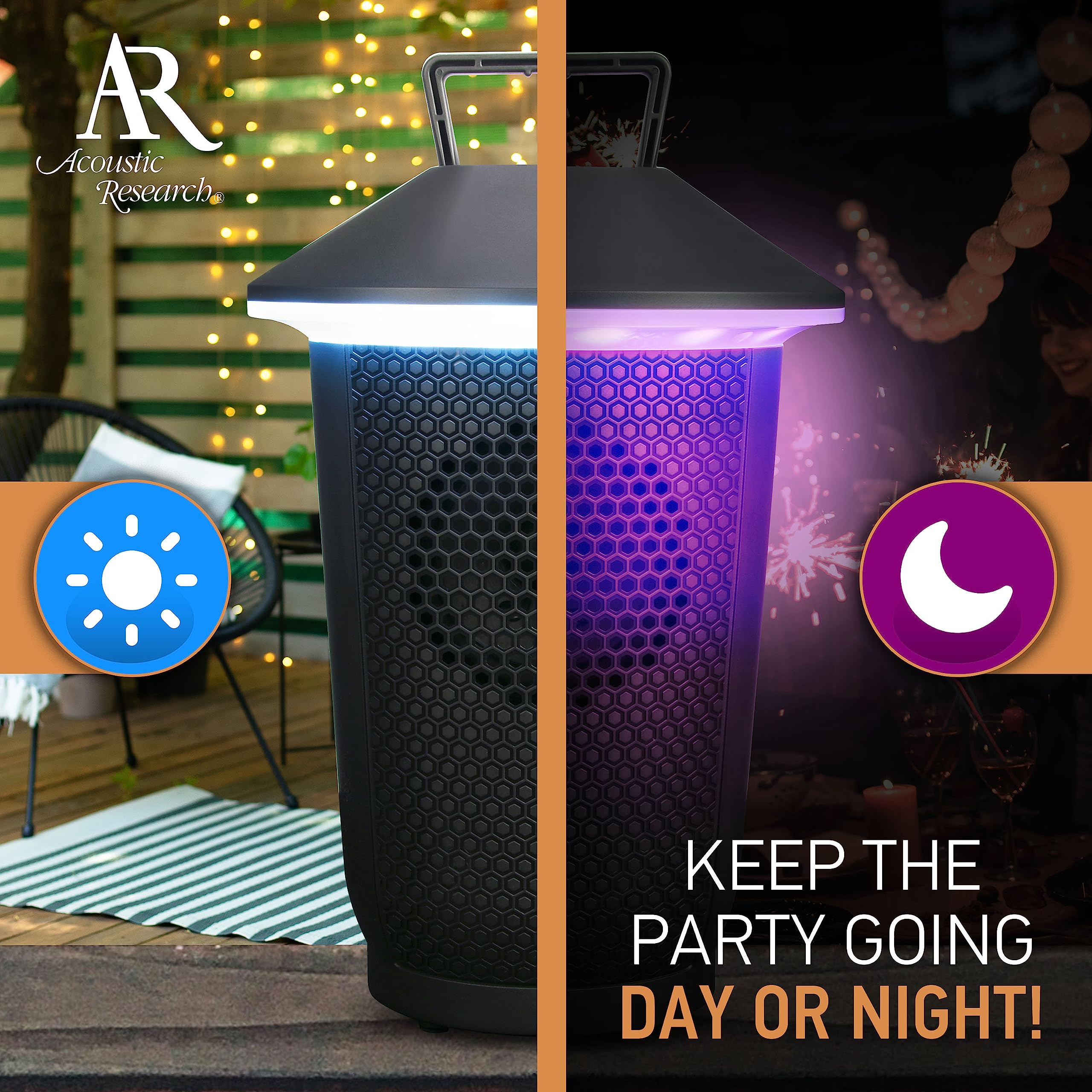 Acoustic Research Permium Rechargeable Indoor &Outdoor Bluetooth Wireless Speaker, Ipx4 Water Resistant, 25 Multi Color And Whit