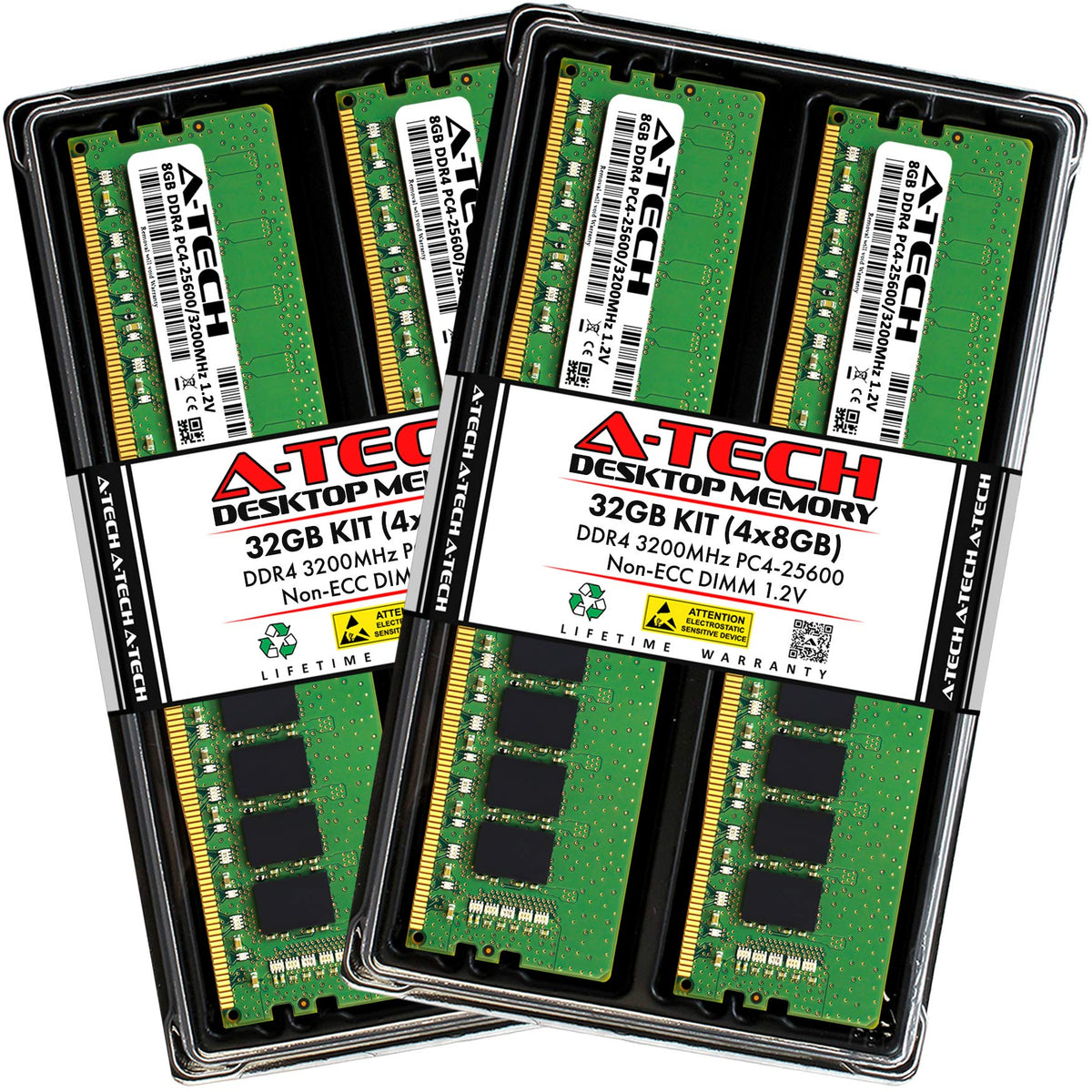 A Tech 32Gb (4X8Gb) Ddr4 3200 Mhz Udimm Pc4 25600 (Pc4 3200Aa) Cl22 Dimm Non Ecc Desktop Ram Memory Modules