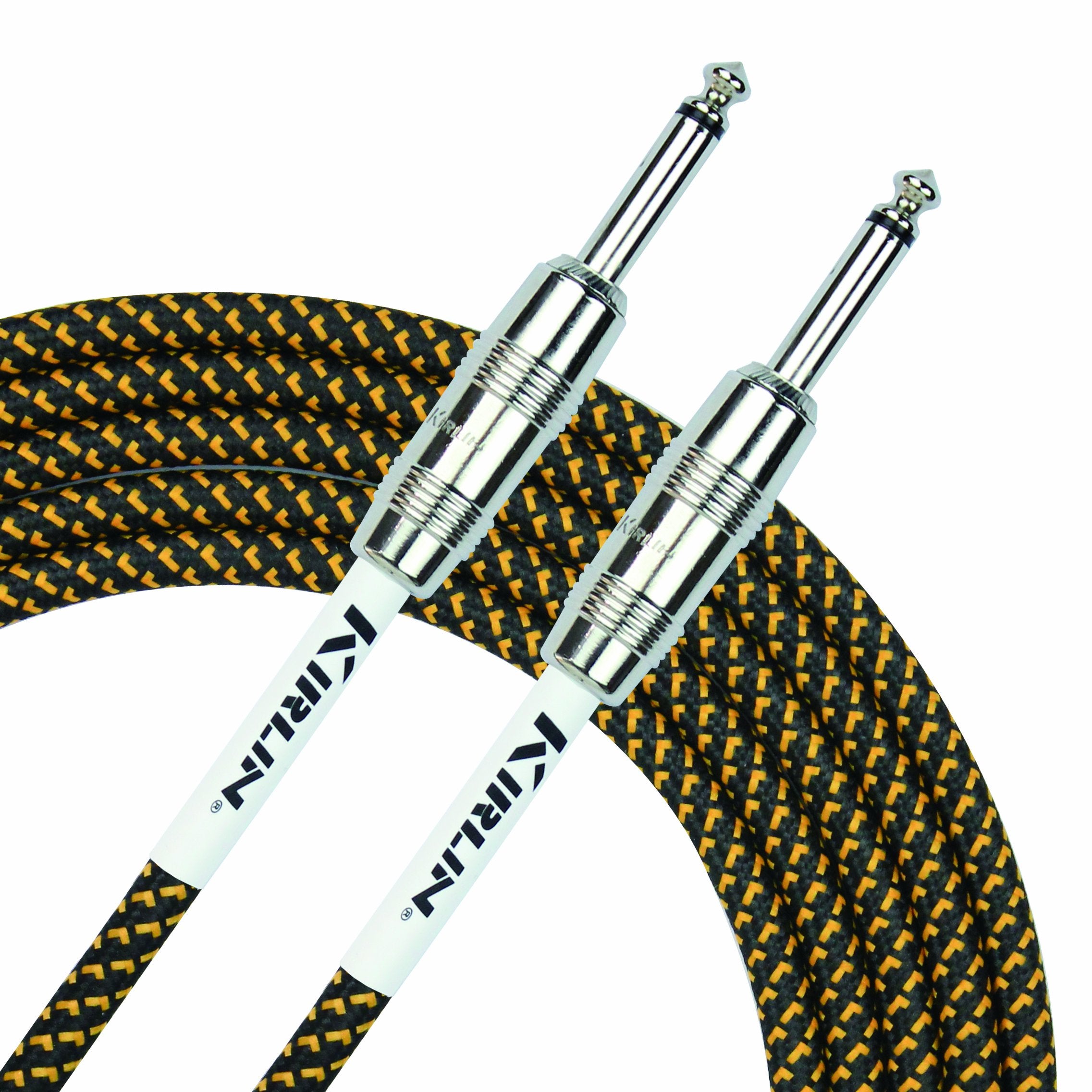 Kirlin Cable Iwc 201Pn 10/By   10 Feet   1/4 Inch Straight Instrument Cable Black Yellow Tweed Woven Jacket