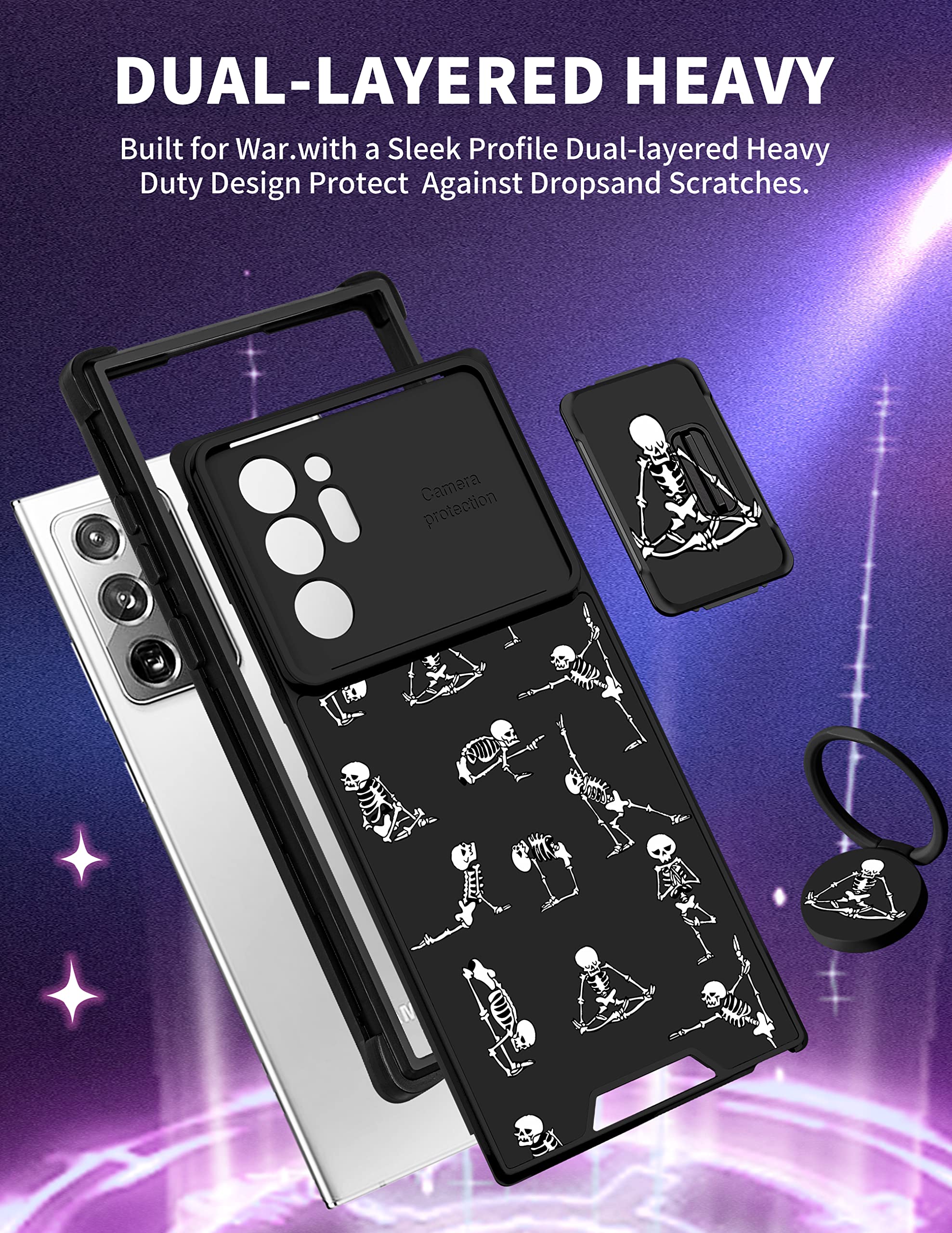 Goocrux (2In1 For Samsung Galaxy Note 20 Ultra Case Skull Cute Phone Cover Skeleton Yoga Ghost Horror Design With Slide Camera C