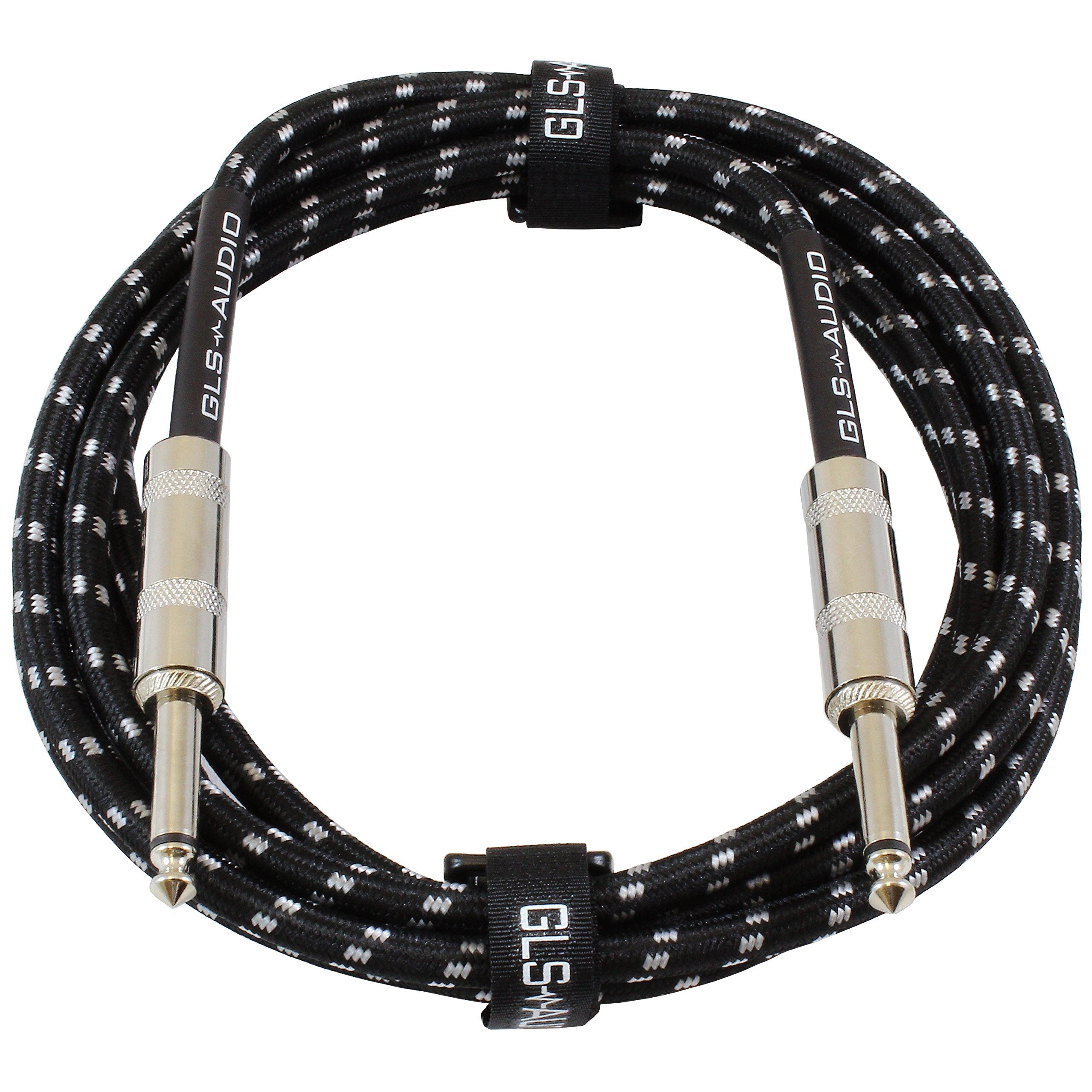 Gls Audio Instrument Cable   1/4 Inch Ts To 1/4 Inch Instrument Cable For Bass/Electric Guitar  Black/Grey Braided Tweed, 10Ft