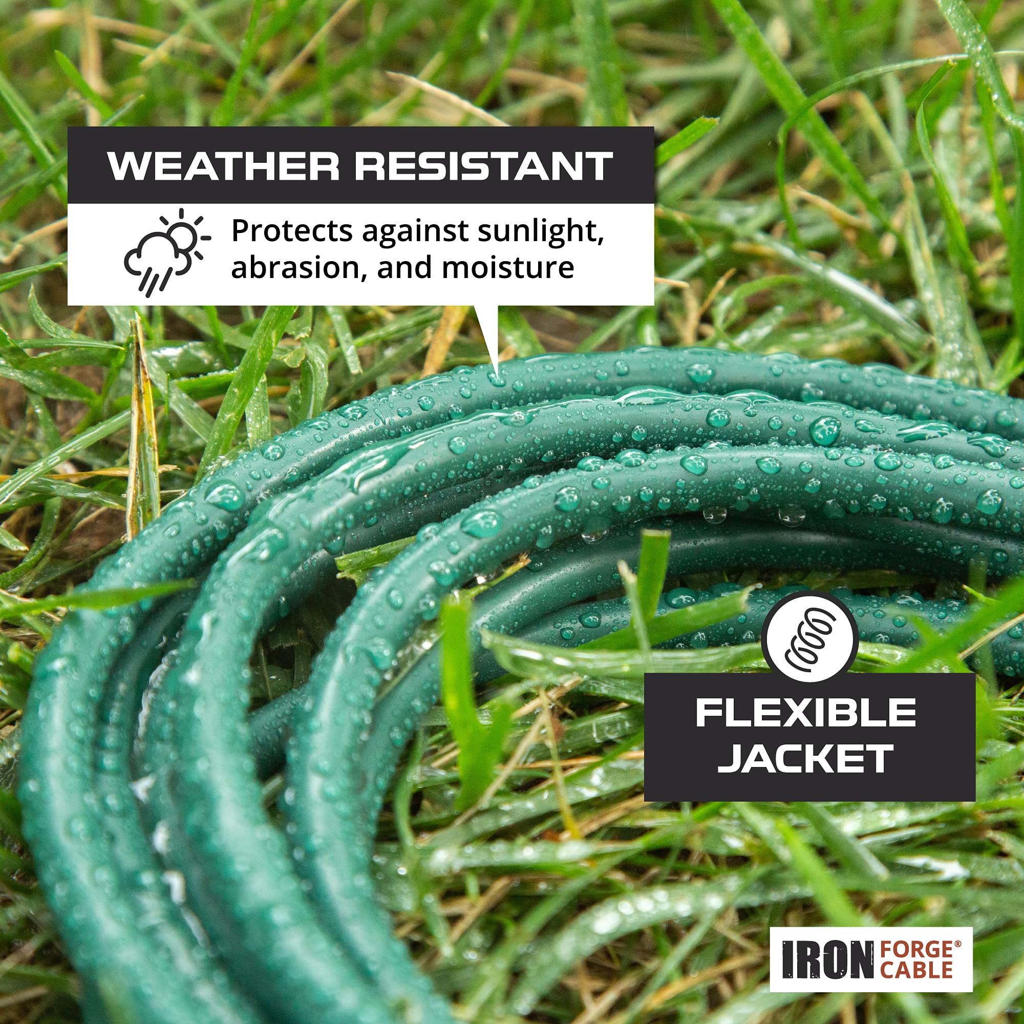 Iron Forge Cable Outdoor Extension Cord 10 Ft 2 Pack   16/3 Sjtw Green Extension Cord Outdoor/Indoor With 3 Prong   Weatherproof