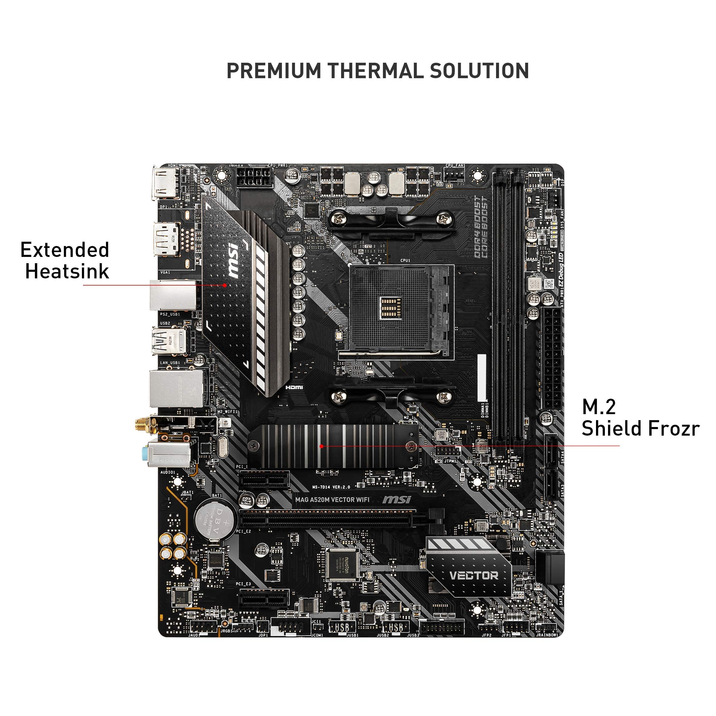 Msi Mag A520M Vector Wifi Gaming Motherboard (Amd Am4, Ddr4, Pcie 3.0, Sata 6Gb/S, 1* M.2, Usb 3.2 Gen 1, Hdmi/Dp, Wifi 5, Micro