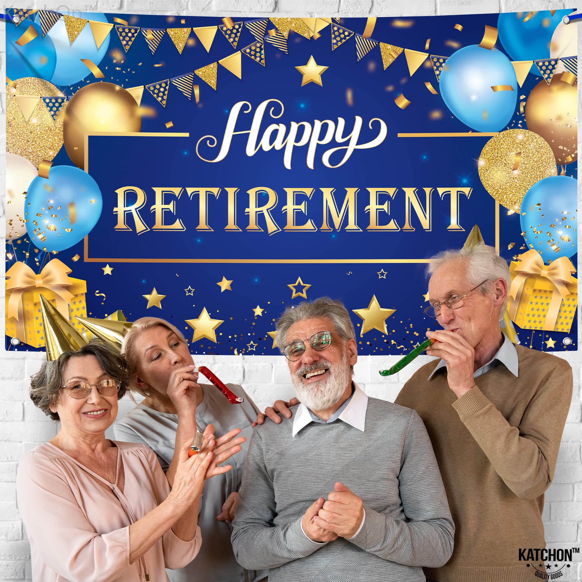 Katchon, Xtralarge Happy Retirement Banner   72X44 Inch | Blue And Gold Retirement Decorations | Happy Retirement Backdrop For R