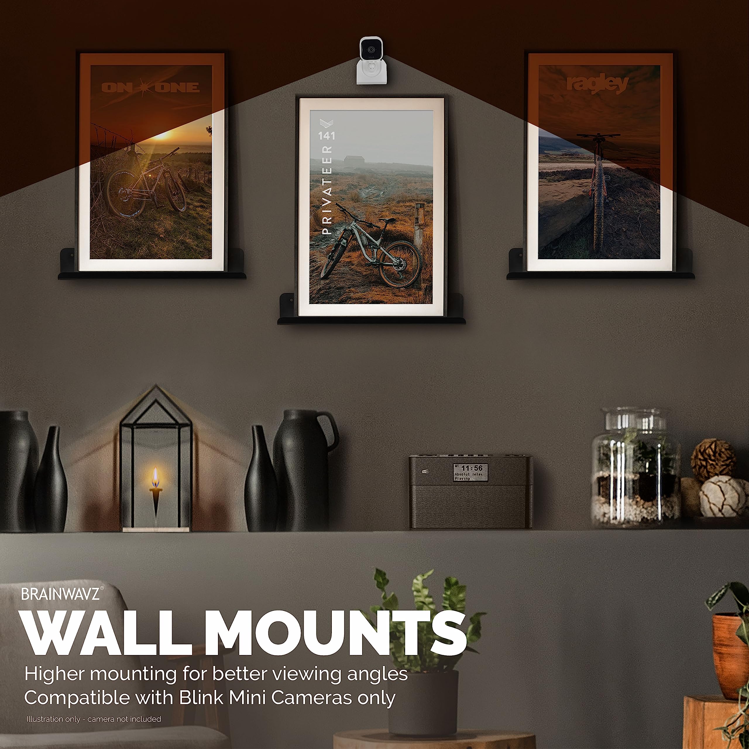 Brainwavz Adhesive Wall Mount For Blink Mini Camera, 2 Pack, No Hassle Holder, Strong 3M Vhb Tape, No Screws, No Mess Install, B