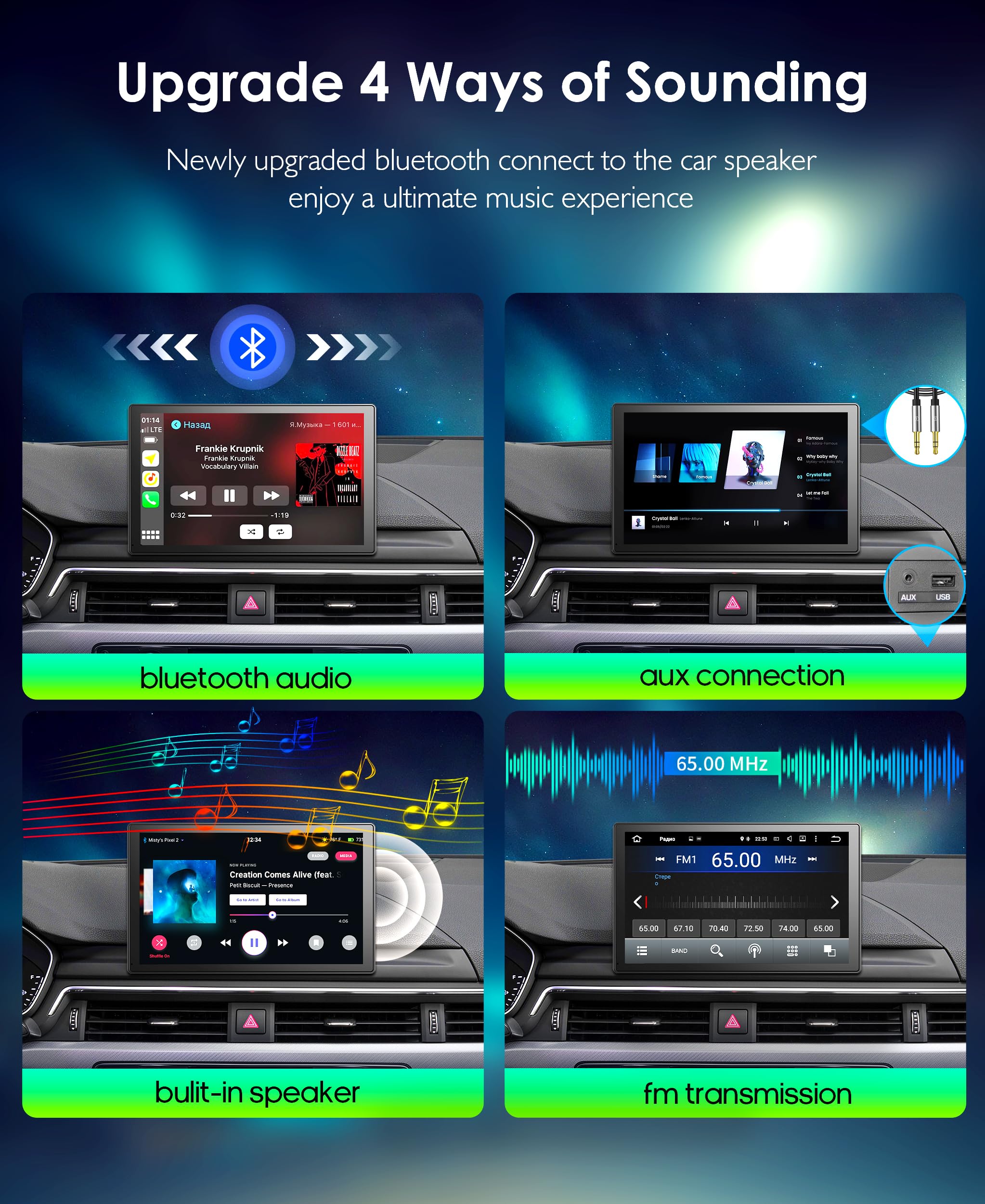 9'' Carplay Screen For Car, Portable Car Stereo With Wireless Carplay & Android Auto, 4K Dash Cam, 1080P Camera, Gps Navigation,