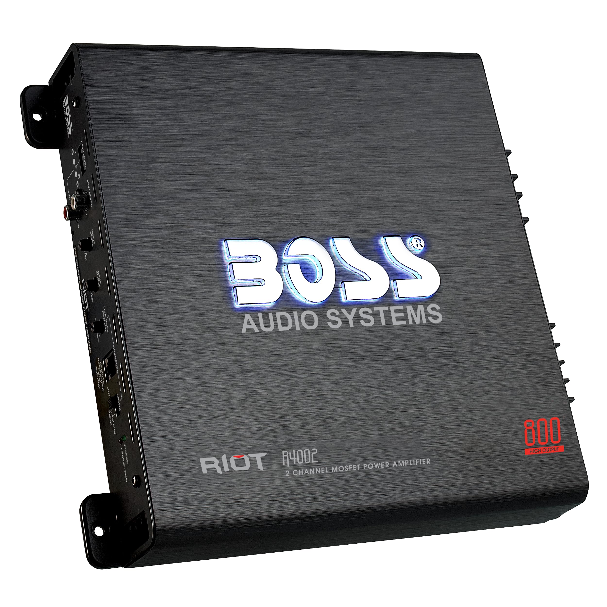 BOSS Audio Systems Riot Series R4002 Car Audio Stereo Amplifier 800W 2-Channel Class A/B Bridgeable Metal Plastic Black